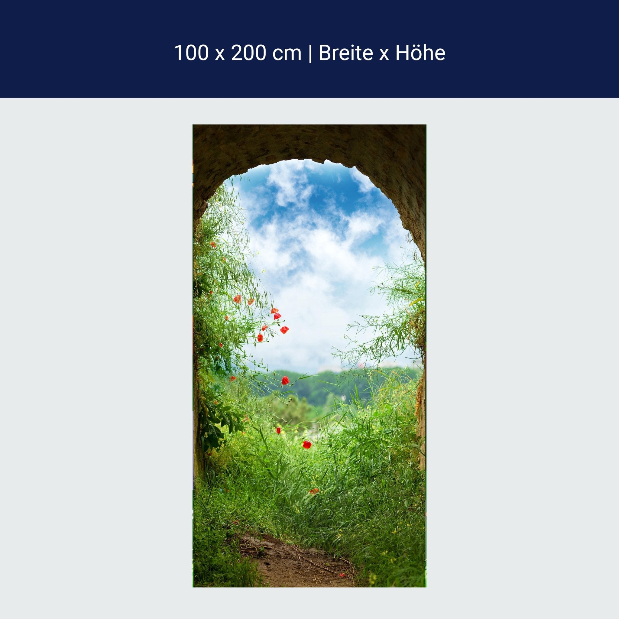 Türtapete Blick aus Tunnel, Wiese, Natur, Blumen M1074 Türtapete Blick aus Tunnel, Wiese, Natur, Blumen M1074