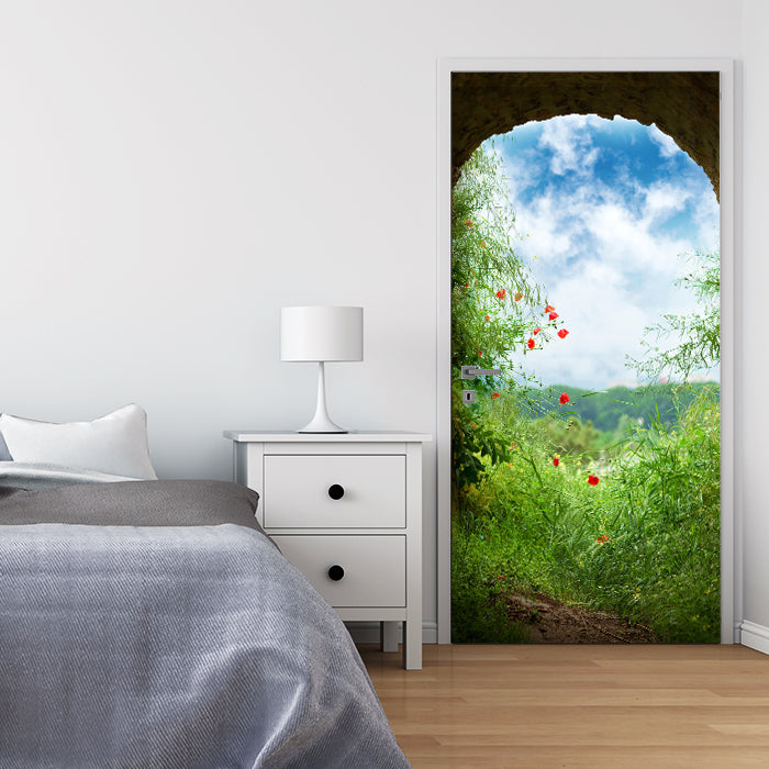 Türtapete Blick aus Tunnel, Wiese, Natur, Blumen M1074 - Bild 1 Türtapete Blick aus Tunnel, Wiese, Natur, Blumen M1074 - Bild 1