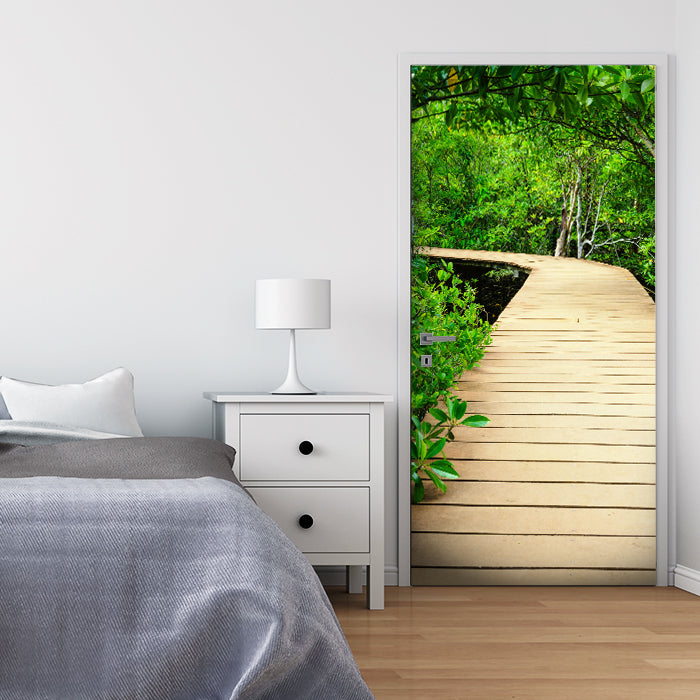 Türtapete moderner Holz-steg im Wald, Weg, Natur M1078 - Bild 1 Türtapete moderner Holz-steg im Wald, Weg, Natur M1078 - Bild 1