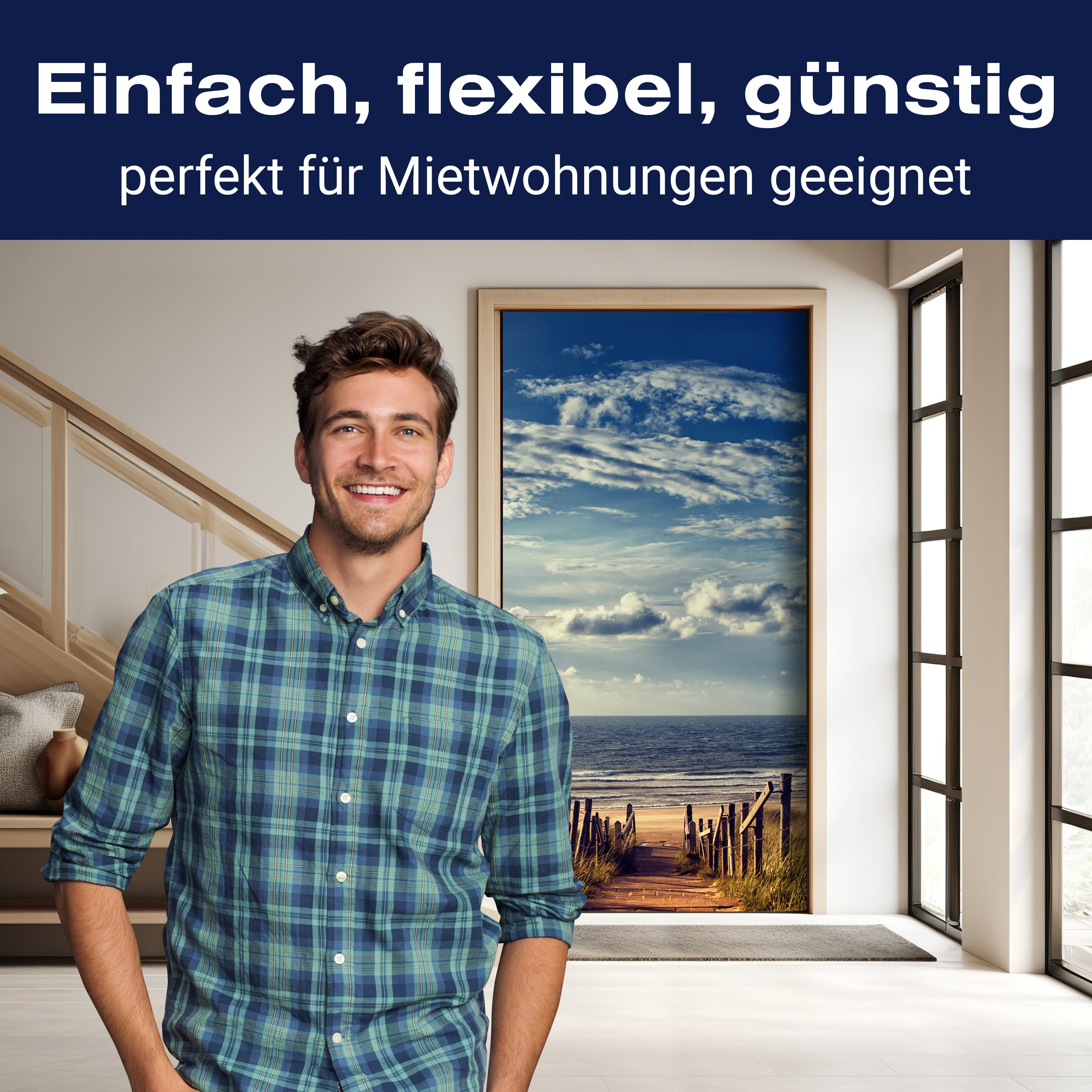 Türtapete Treppe ans Meer, Holz, Himmel, Wolken M1088 - Bild 3 Türtapete Treppe ans Meer, Holz, Himmel, Wolken M1088 - Bild 3