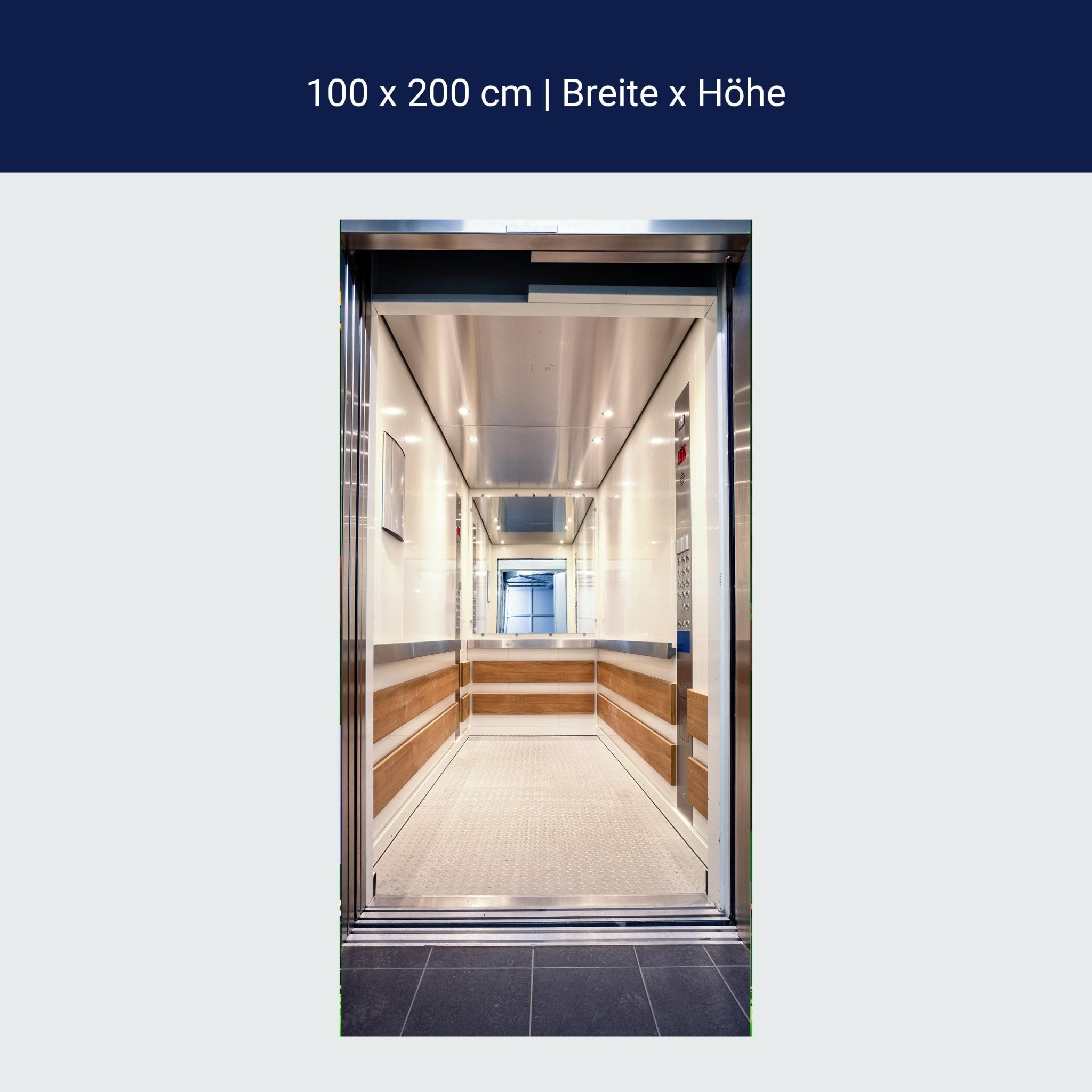 Türtapete heller Fahrstuhl, Spiegel, Lampen, Holz M1094 Türtapete heller Fahrstuhl, Spiegel, Lampen, Holz M1094