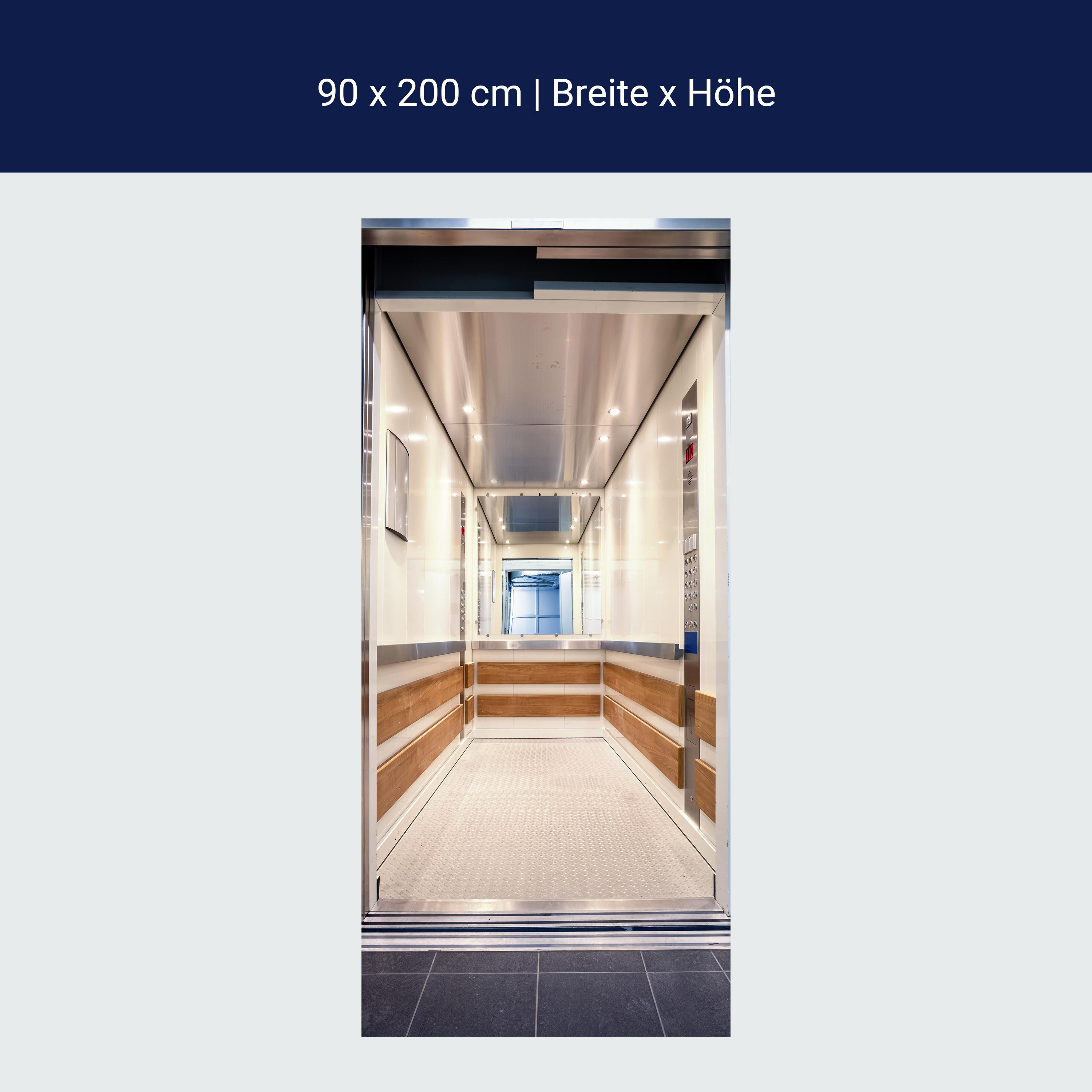 Türtapete heller Fahrstuhl, Spiegel, Lampen, Holz M1094 Türtapete heller Fahrstuhl, Spiegel, Lampen, Holz M1094