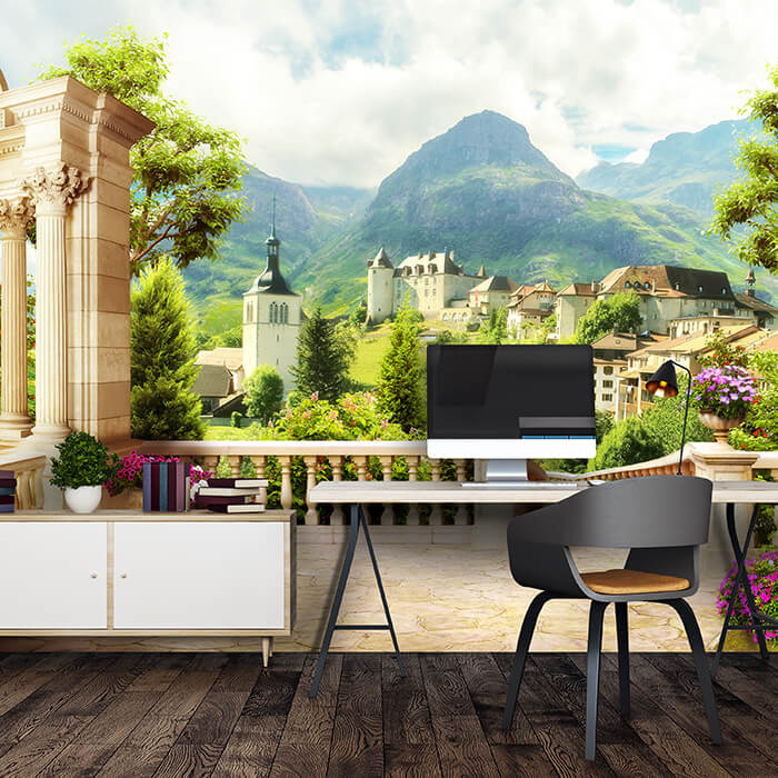 Fototapete Stadtblick Berge Terrasse M1097 - Bild 1 Fototapete Stadtblick Berge Terrasse M1097 - Bild 1