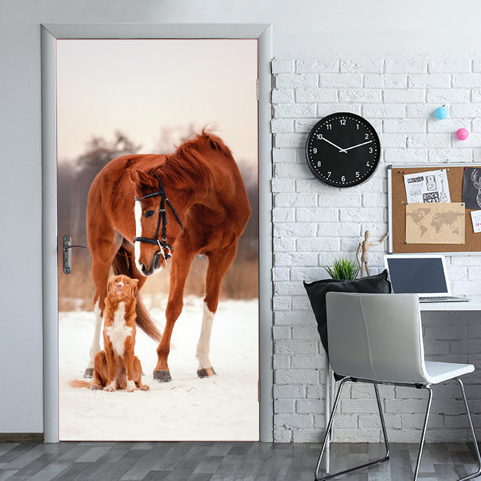 Türtapete Tierische Freunde Hund & Pferd, Tiere M1097 - Bild 1 Türtapete Tierische Freunde Hund & Pferd, Tiere M1097 - Bild 1