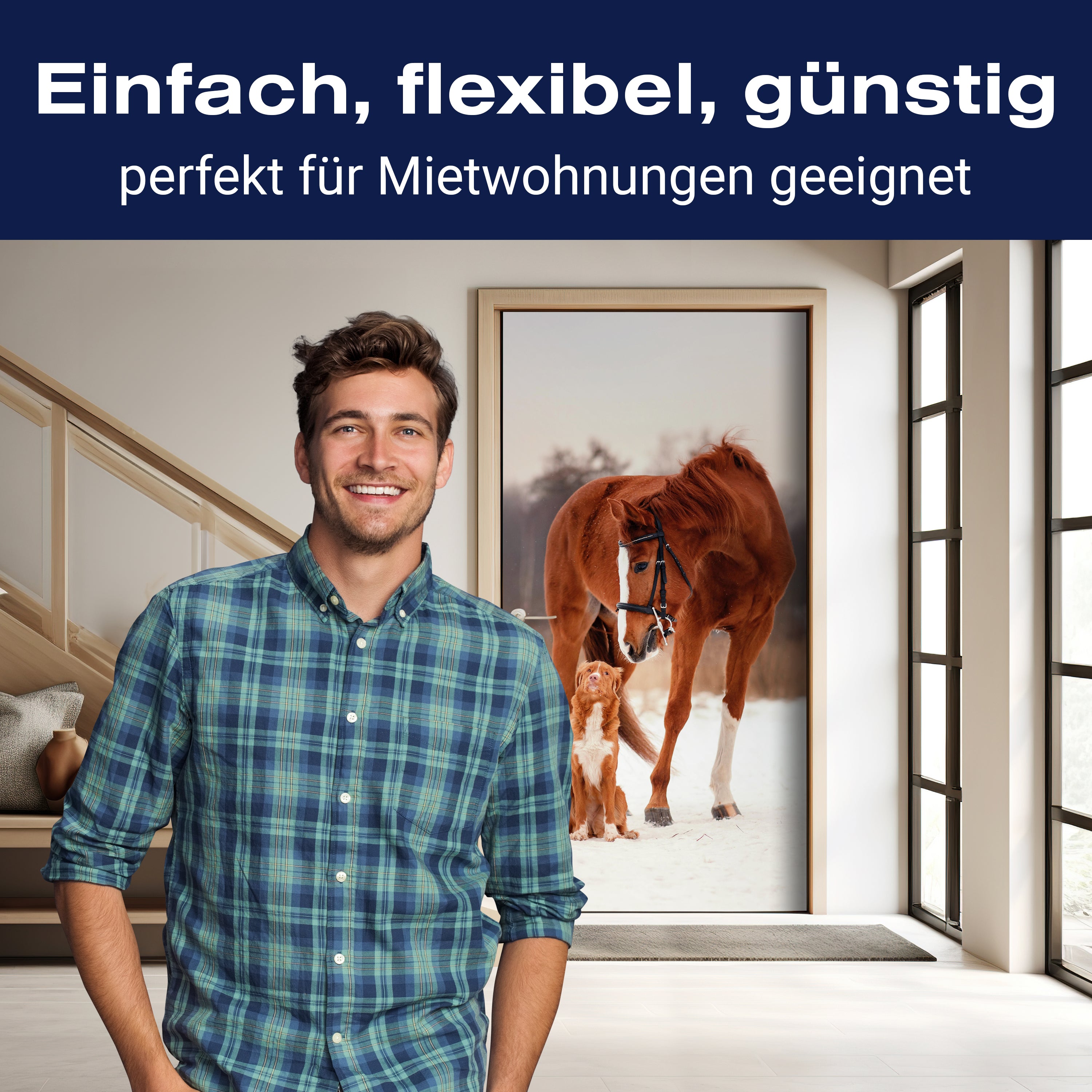 Türtapete Tierische Freunde Hund & Pferd, Tiere M1097 - Bild 3 Türtapete Tierische Freunde Hund & Pferd, Tiere M1097 - Bild 3