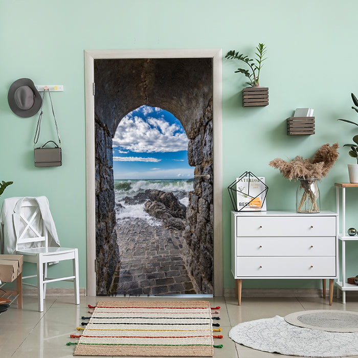 Türtapete Aussicht aus Tunnel aufs Meer, Wellen M1105 - Bild 1 Türtapete Aussicht aus Tunnel aufs Meer, Wellen M1105 - Bild 1