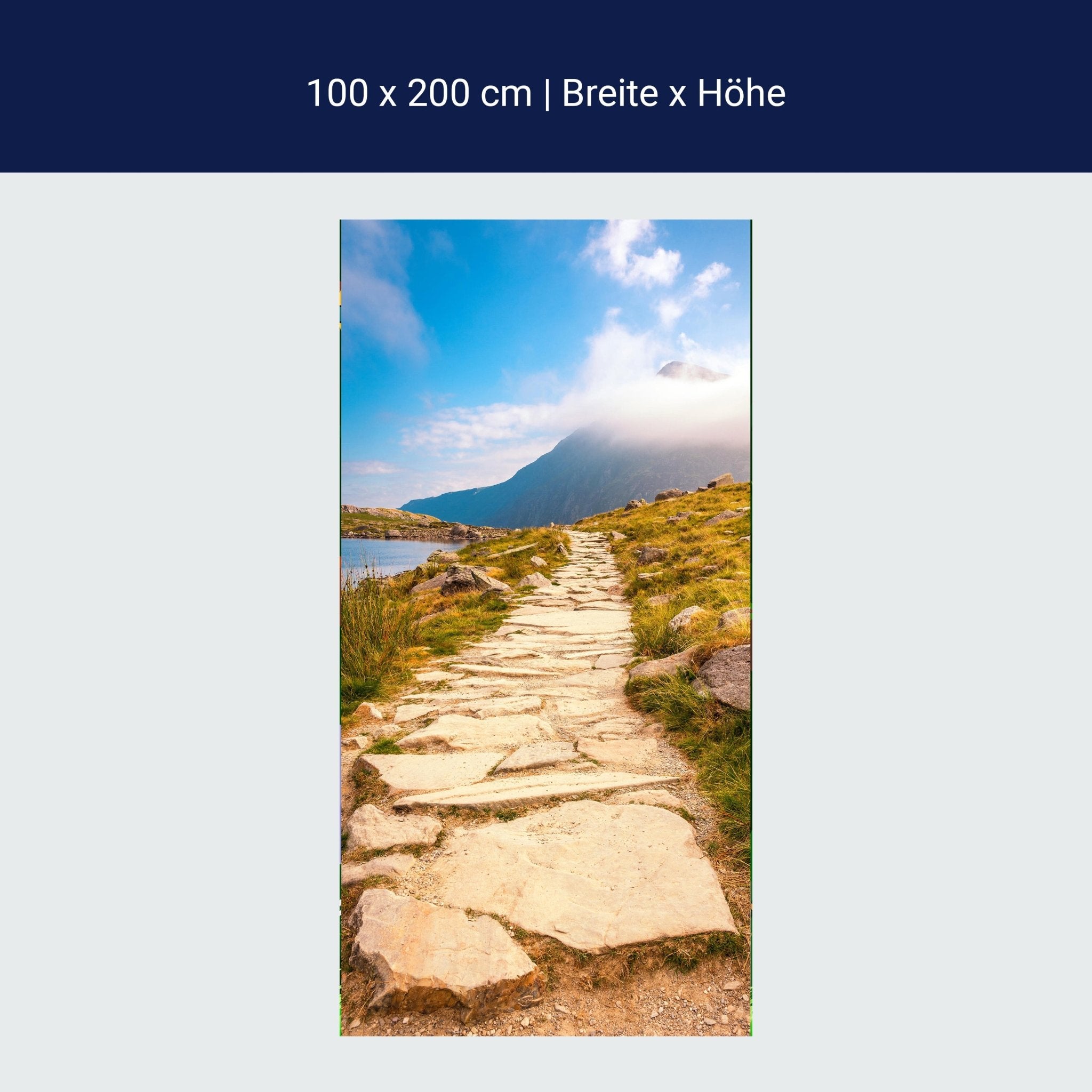 Türtapete Stein-weg an Berg-see, Gebirge, Wolken M1113 Türtapete Stein-weg an Berg-see, Gebirge, Wolken M1113