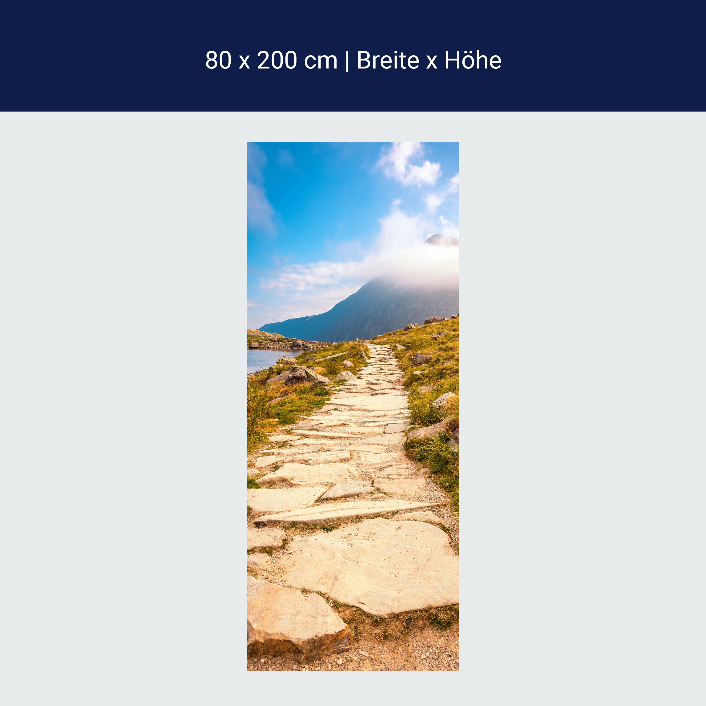 Türtapete Stein-weg an Berg-see, Gebirge, Wolken M1113 Türtapete Stein-weg an Berg-see, Gebirge, Wolken M1113