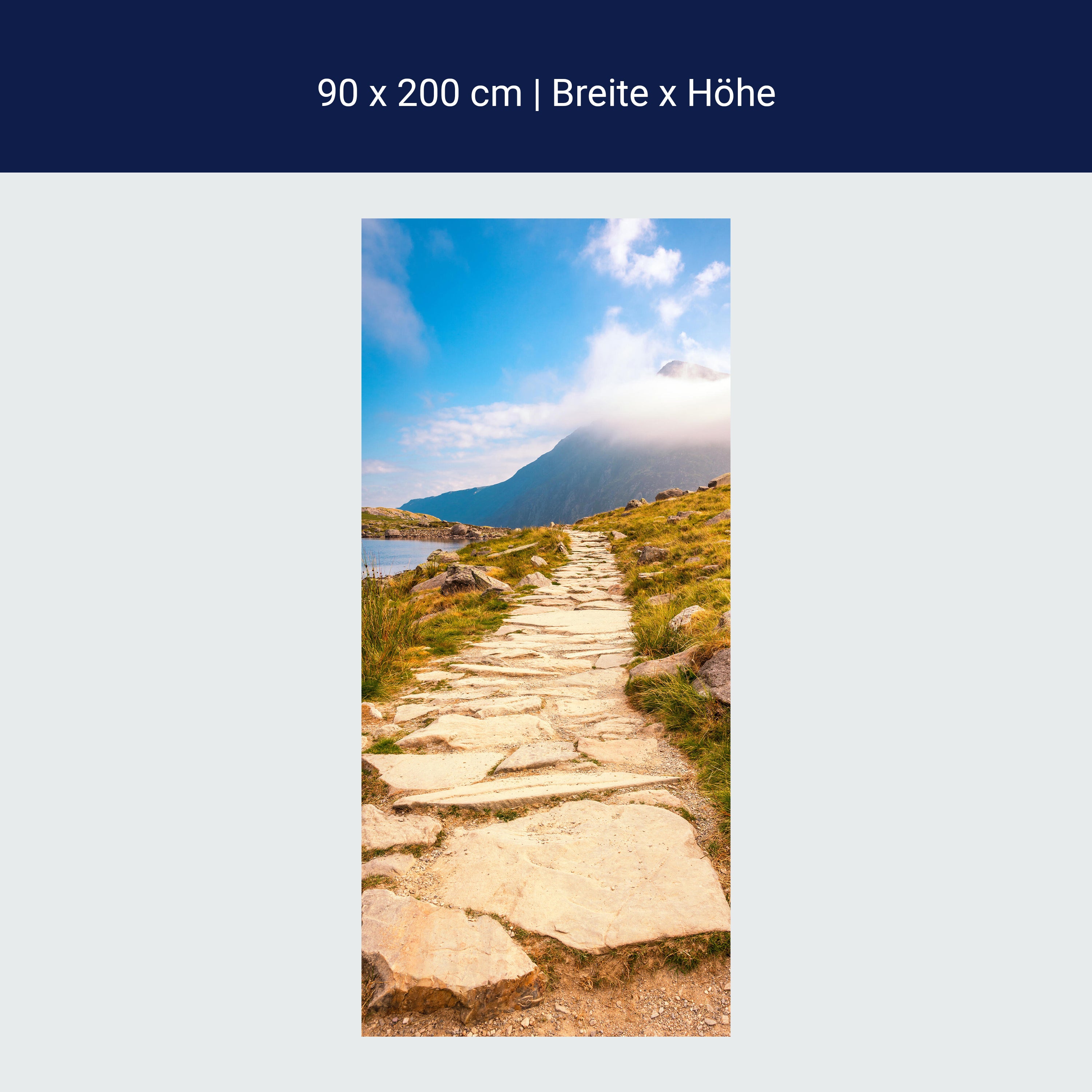 Türtapete Stein-weg an Berg-see, Gebirge, Wolken M1113 Türtapete Stein-weg an Berg-see, Gebirge, Wolken M1113