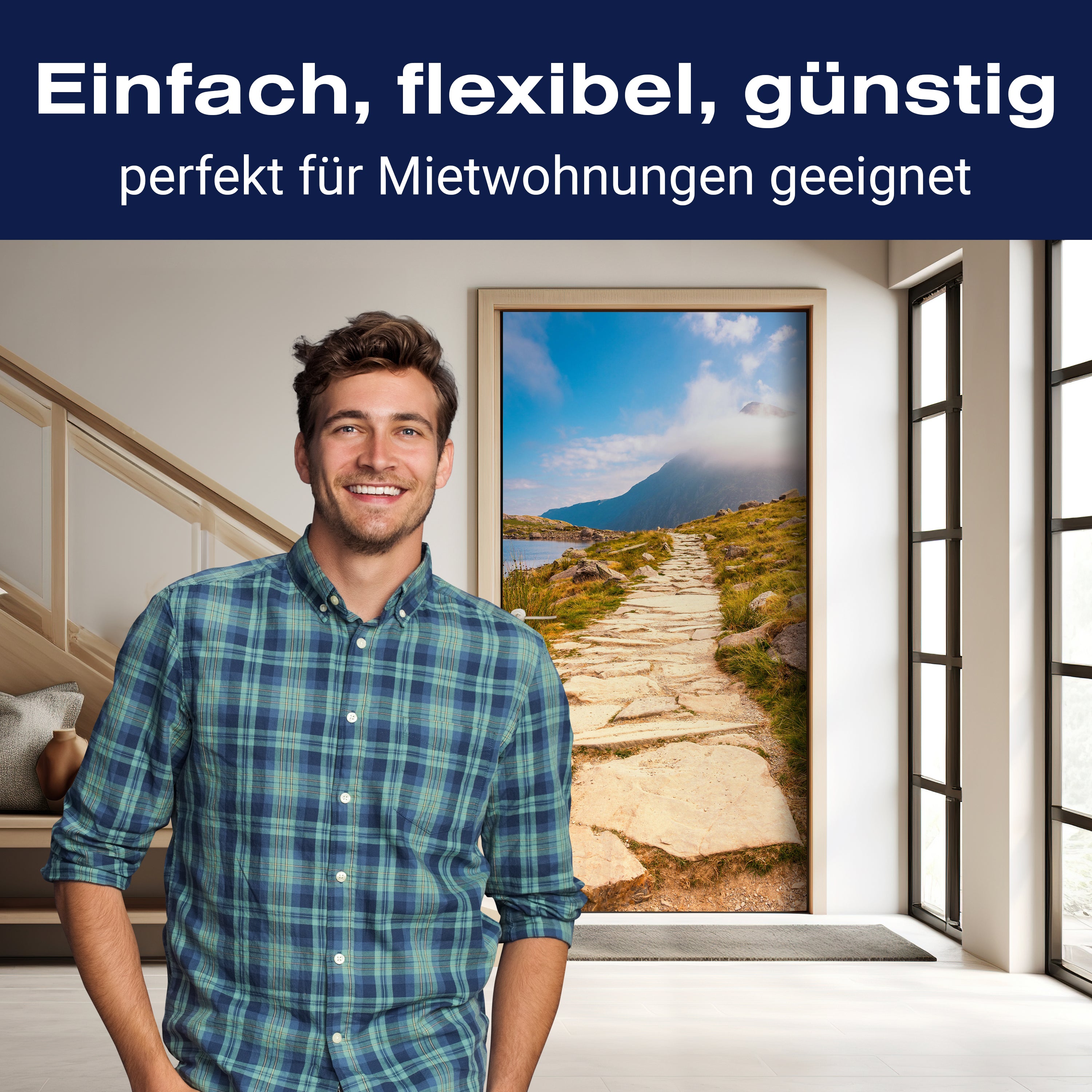 Türtapete Stein-weg an Berg-see, Gebirge, Wolken M1113 - Bild 3 Türtapete Stein-weg an Berg-see, Gebirge, Wolken M1113 - Bild 3