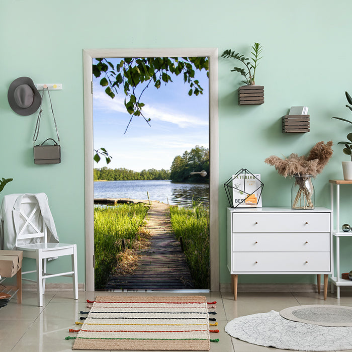 Türtapete Holz-steg an einem See, Natur, Teich M1116 - Bild 1 Türtapete Holz-steg an einem See, Natur, Teich M1116 - Bild 1