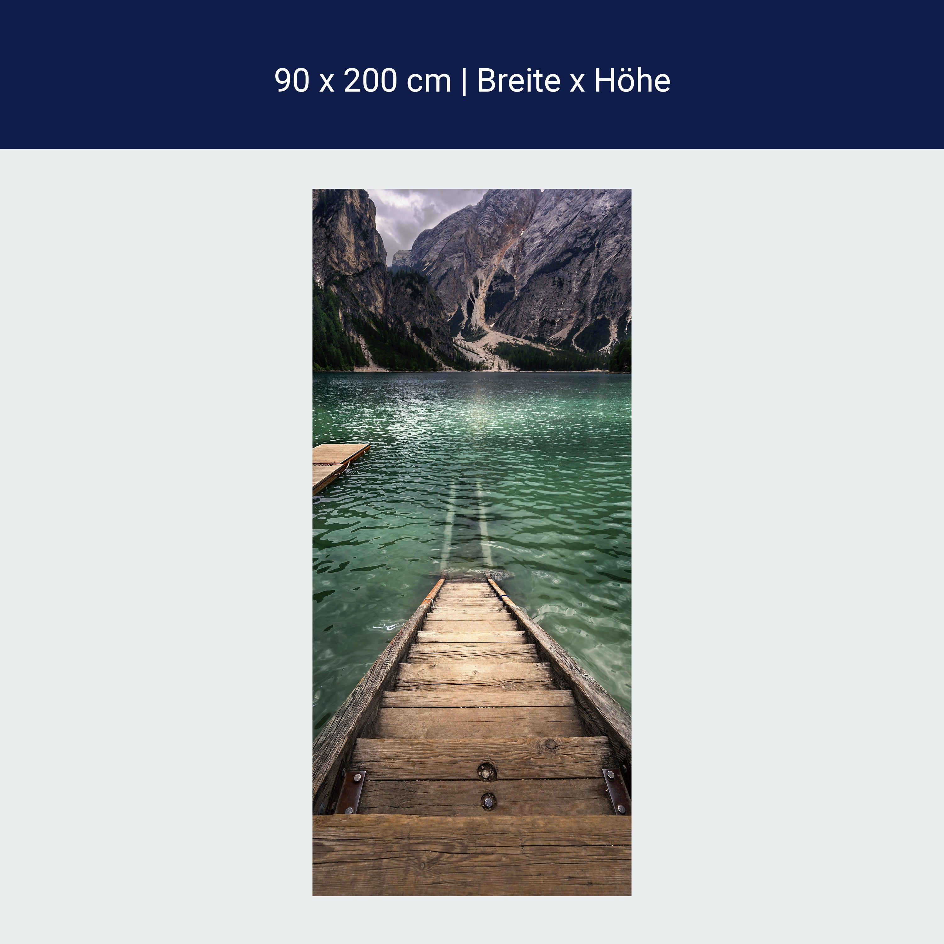 Türtapete Holz-treppe im See, Berge, Gebirge M1125 Türtapete Holz-treppe im See, Berge, Gebirge M1125