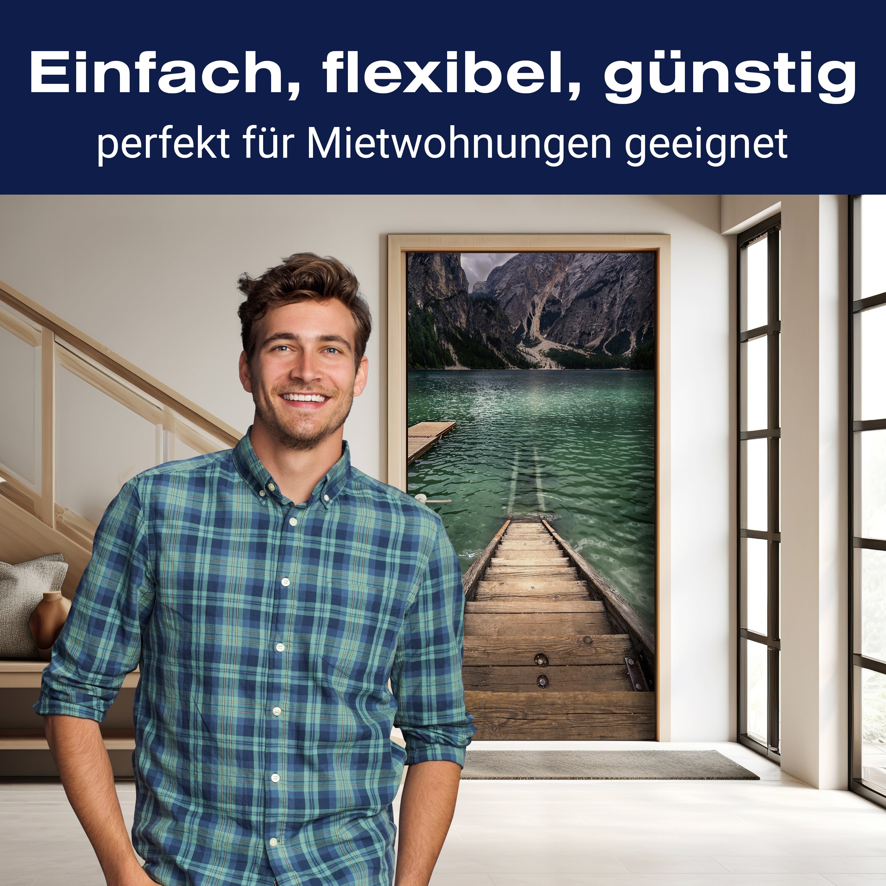 Türtapete Holz-treppe im See, Berge, Gebirge M1125 - Bild 3 Türtapete Holz-treppe im See, Berge, Gebirge M1125 - Bild 3