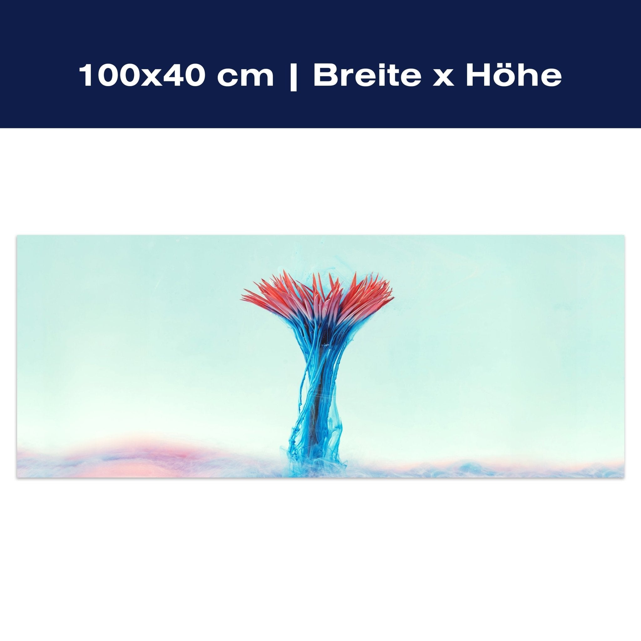 Leinwandbild Rosa Blume mit blauer Tinte Kunst M1144 Leinwandbild Rosa Blume mit blauer Tinte Kunst M1144