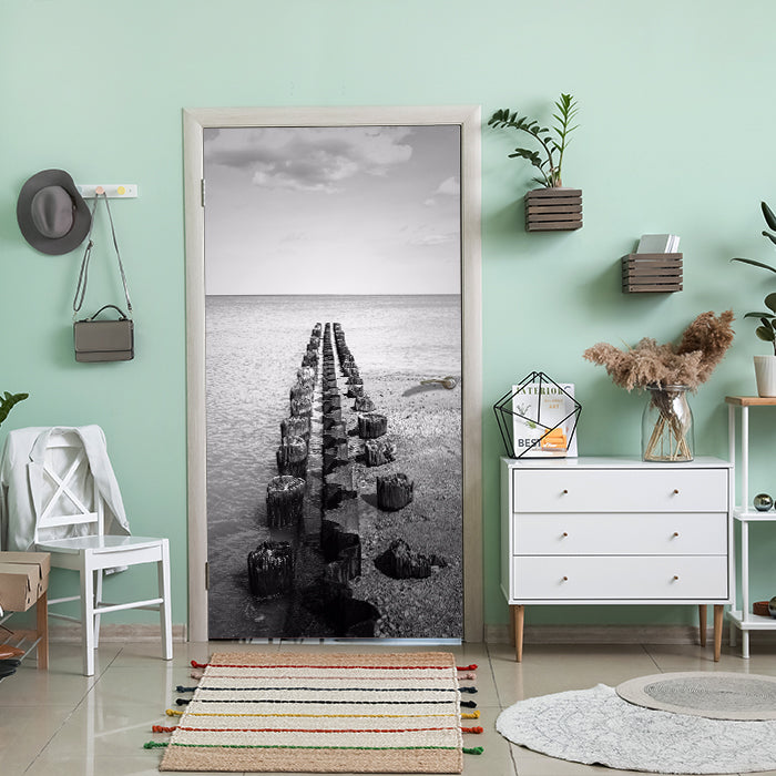 Türtapete alter Holz-steg im Meer, Steine, Ozean M1145 - Bild 1 Türtapete alter Holz-steg im Meer, Steine, Ozean M1145 - Bild 1