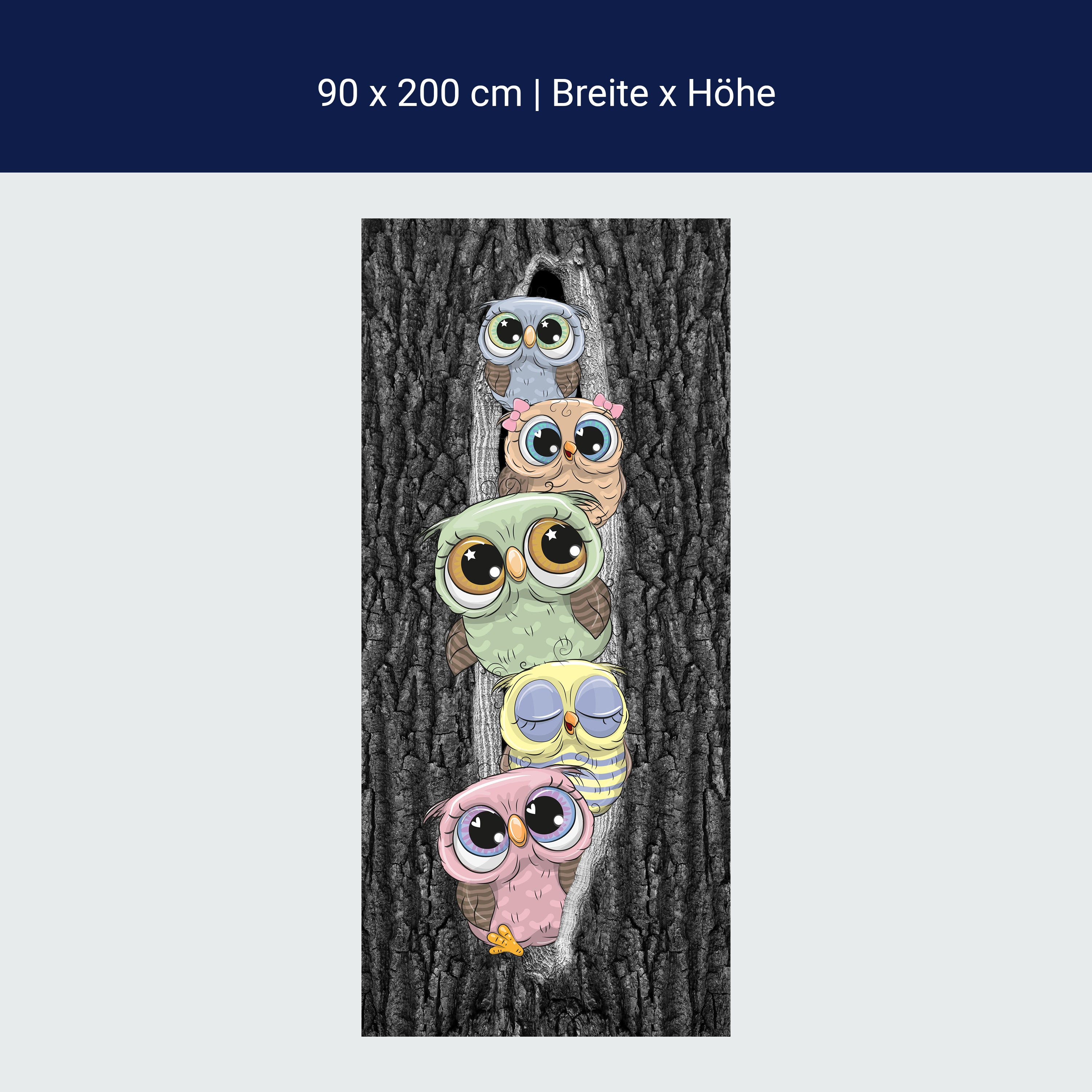 Türtapete Comic Eulen im Baum-stamm, Natur, Vögel M1150 Türtapete Comic Eulen im Baum-stamm, Natur, Vögel M1150