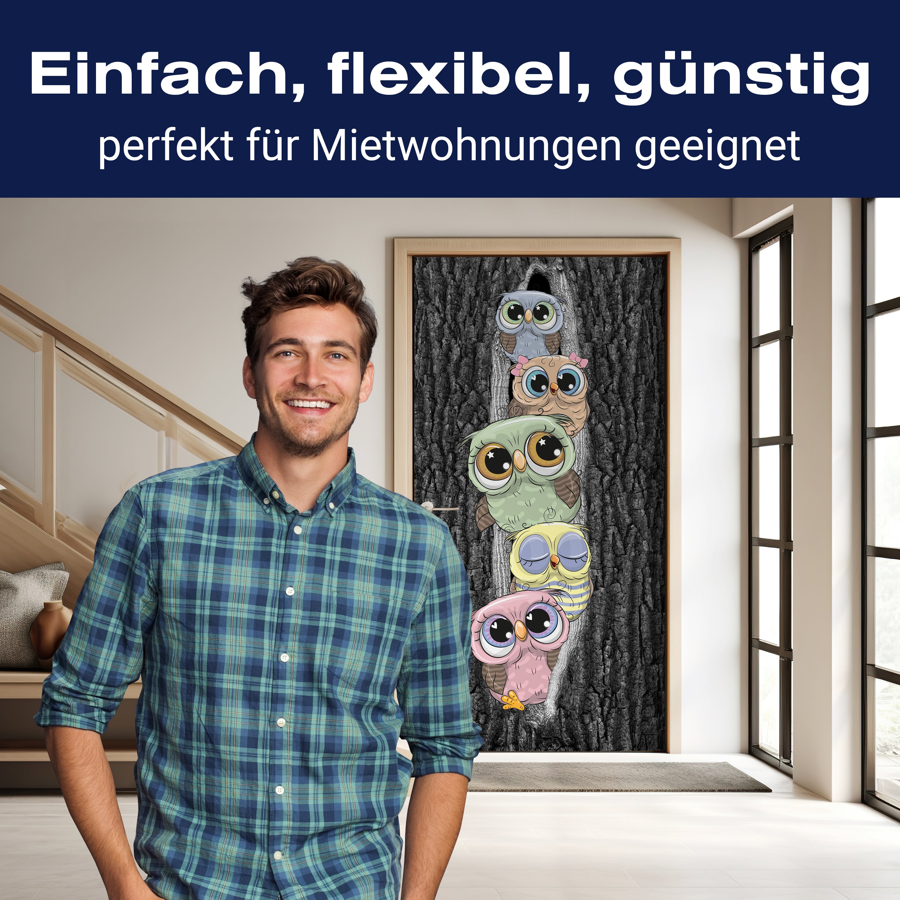 Türtapete Comic Eulen im Baum-stamm, Natur, Vögel M1150 - Bild 3 Türtapete Comic Eulen im Baum-stamm, Natur, Vögel M1150 - Bild 3