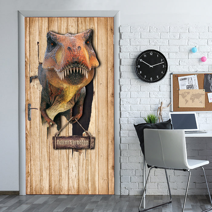 Türtapete T-Rex in Holztür, Zutritt verboten, Dino M1152 - Bild 1 Türtapete T-Rex in Holztür, Zutritt verboten, Dino M1152 - Bild 1