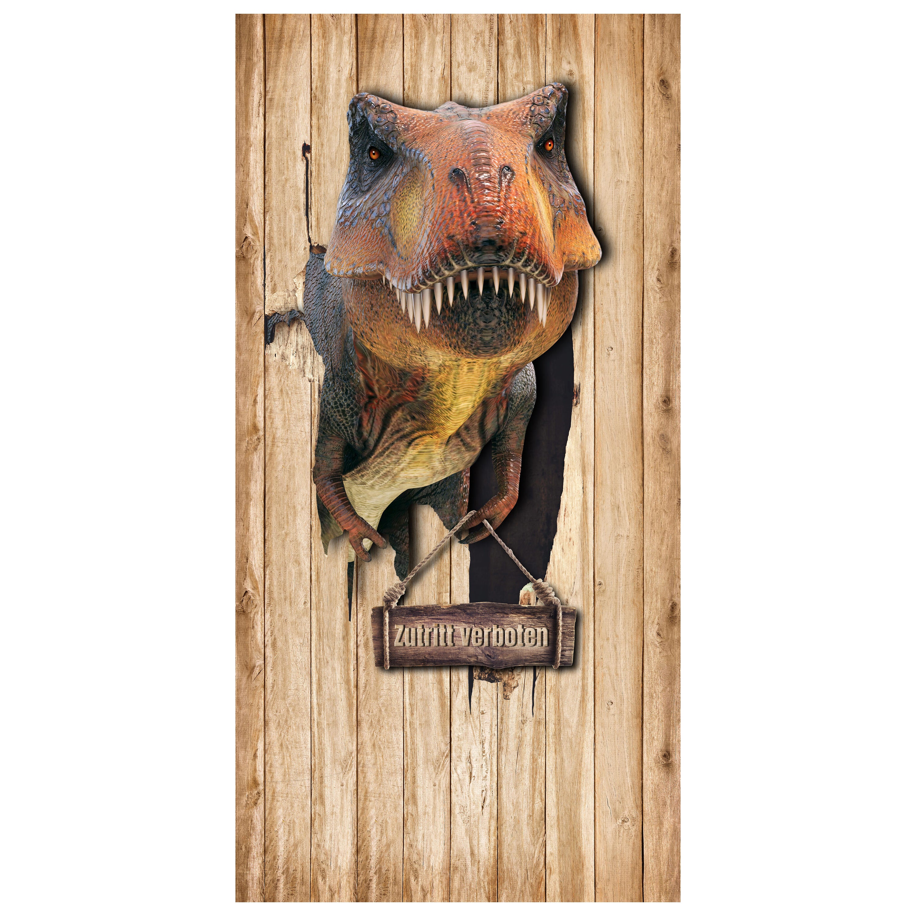 Türtapete T-Rex in Holztür, Zutritt verboten, Dino M1152 - Bild 2 Türtapete T-Rex in Holztür, Zutritt verboten, Dino M1152 - Bild 2