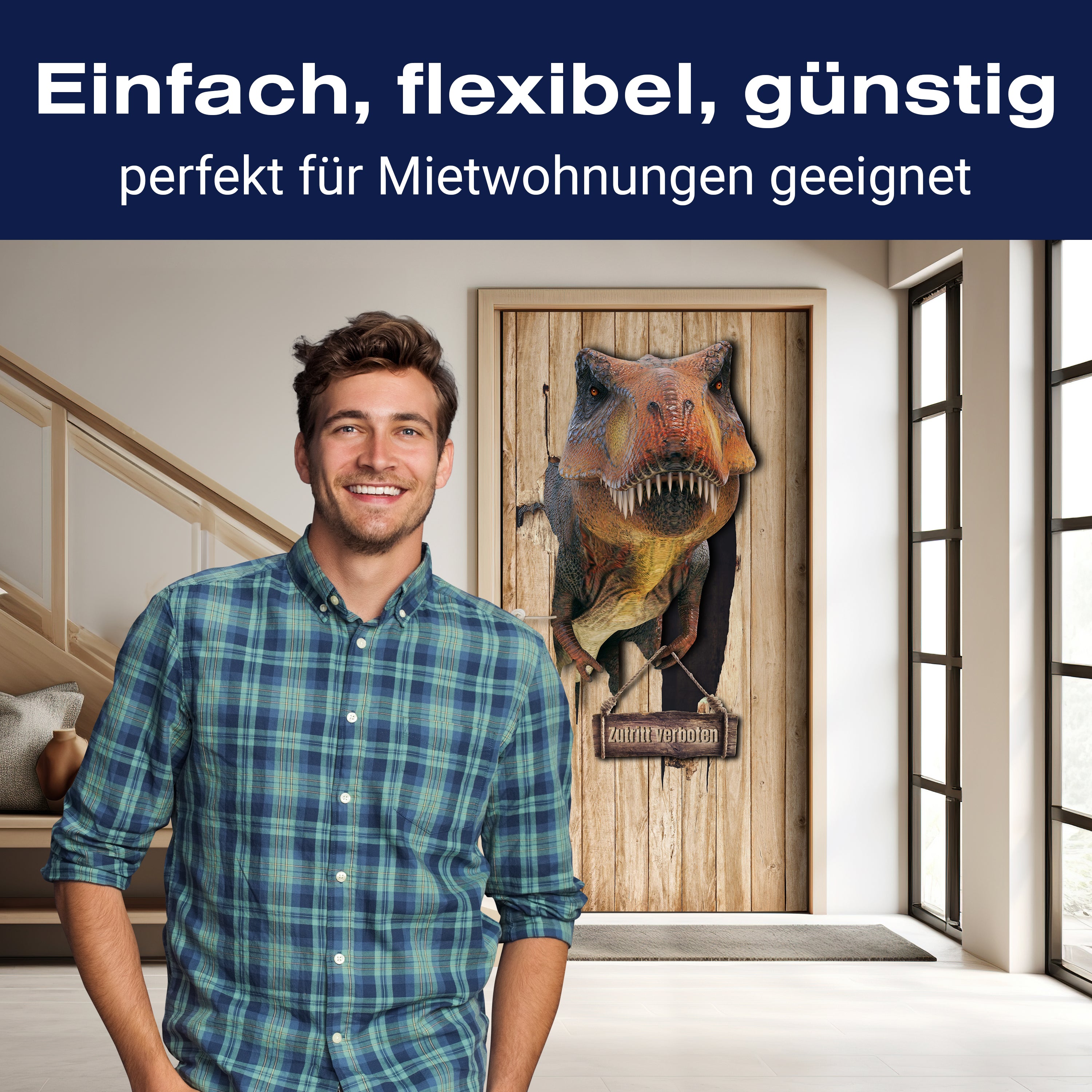 Türtapete T-Rex in Holztür, Zutritt verboten, Dino M1152 - Bild 3 Türtapete T-Rex in Holztür, Zutritt verboten, Dino M1152 - Bild 3