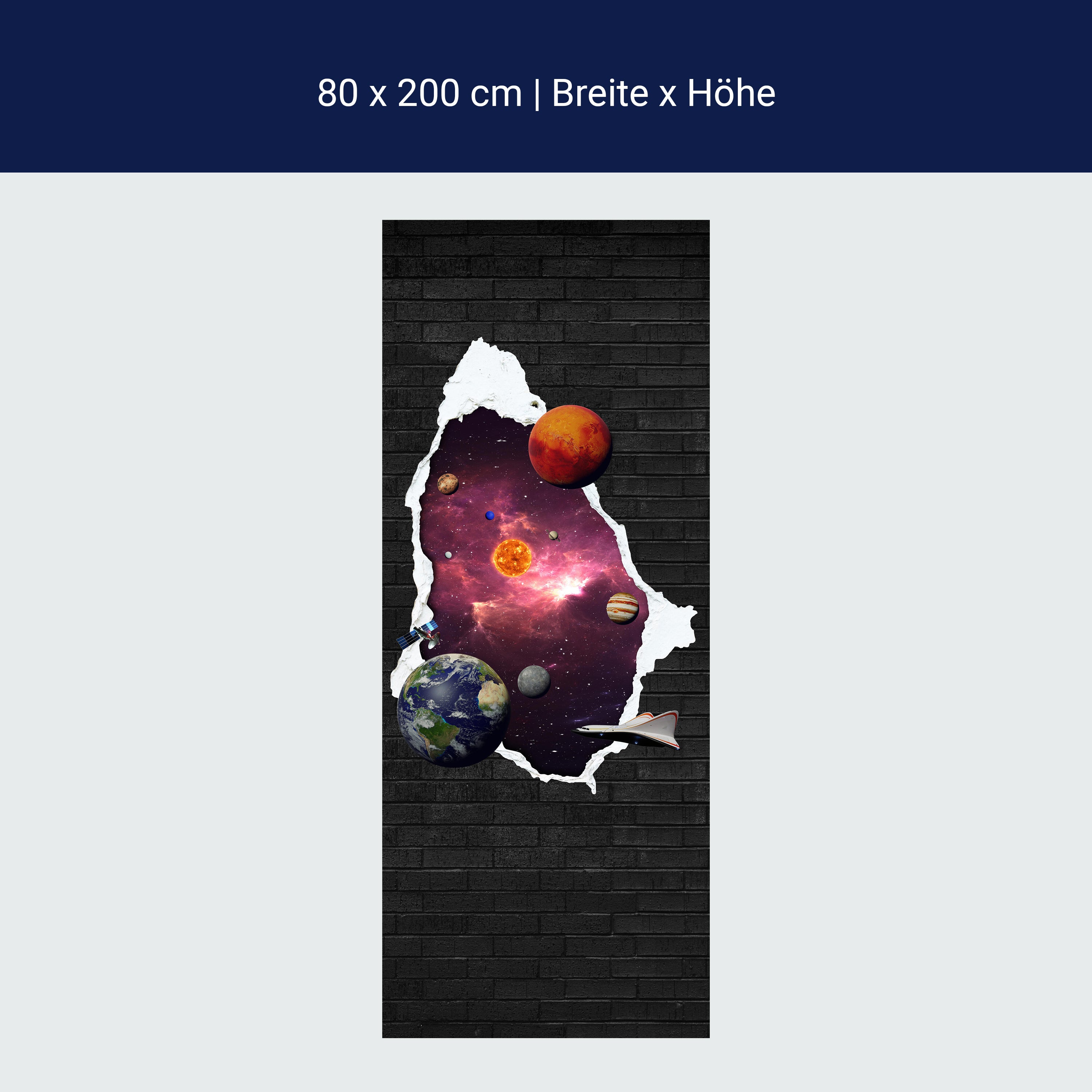 Türtapete Planeten im Weltall, Steinmauer, 3D M1153 Türtapete Planeten im Weltall, Steinmauer, 3D M1153