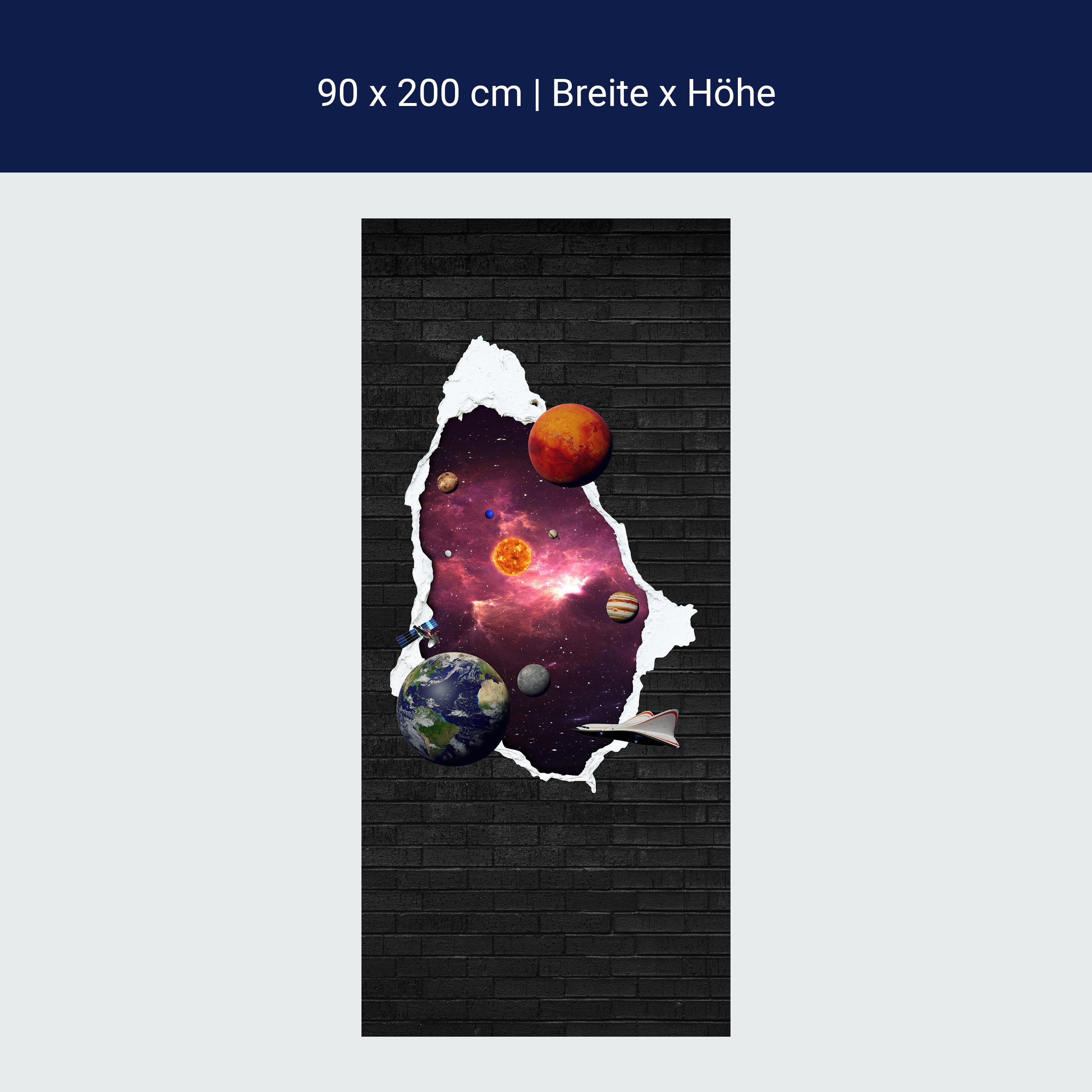 Türtapete Planeten im Weltall, Steinmauer, 3D M1153 Türtapete Planeten im Weltall, Steinmauer, 3D M1153