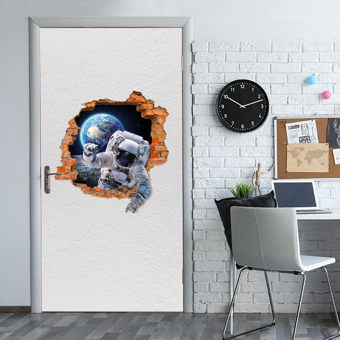 Türtapete Astronaut vom Mond, Mauer, 3D Effekt M1154 - Bild 1 Türtapete Astronaut vom Mond, Mauer, 3D Effekt M1154 - Bild 1