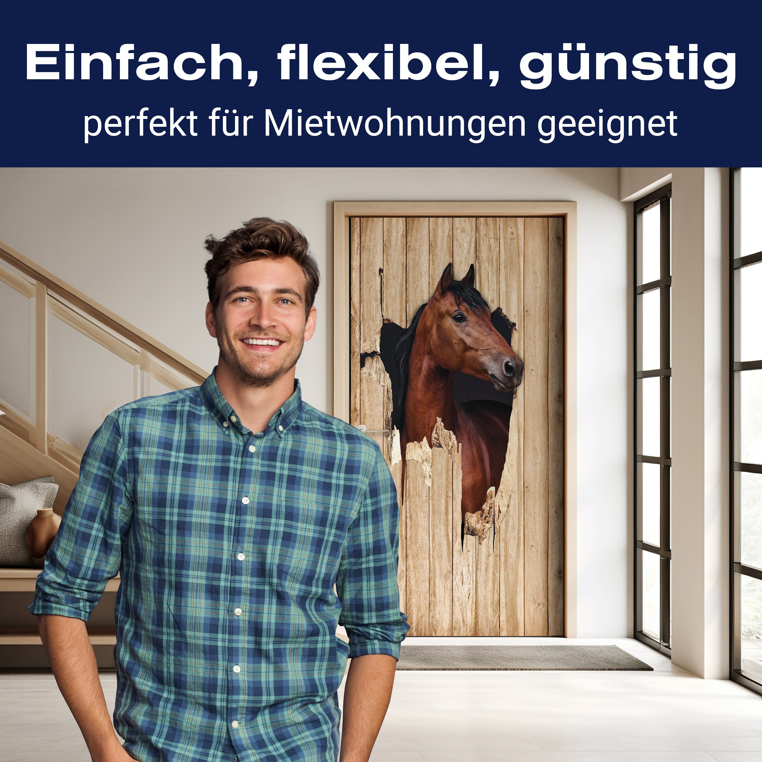 Türtapete braunes Pferd schaut durch Holzwand, 3D M1156 - Bild 3 Türtapete braunes Pferd schaut durch Holzwand, 3D M1156 - Bild 3