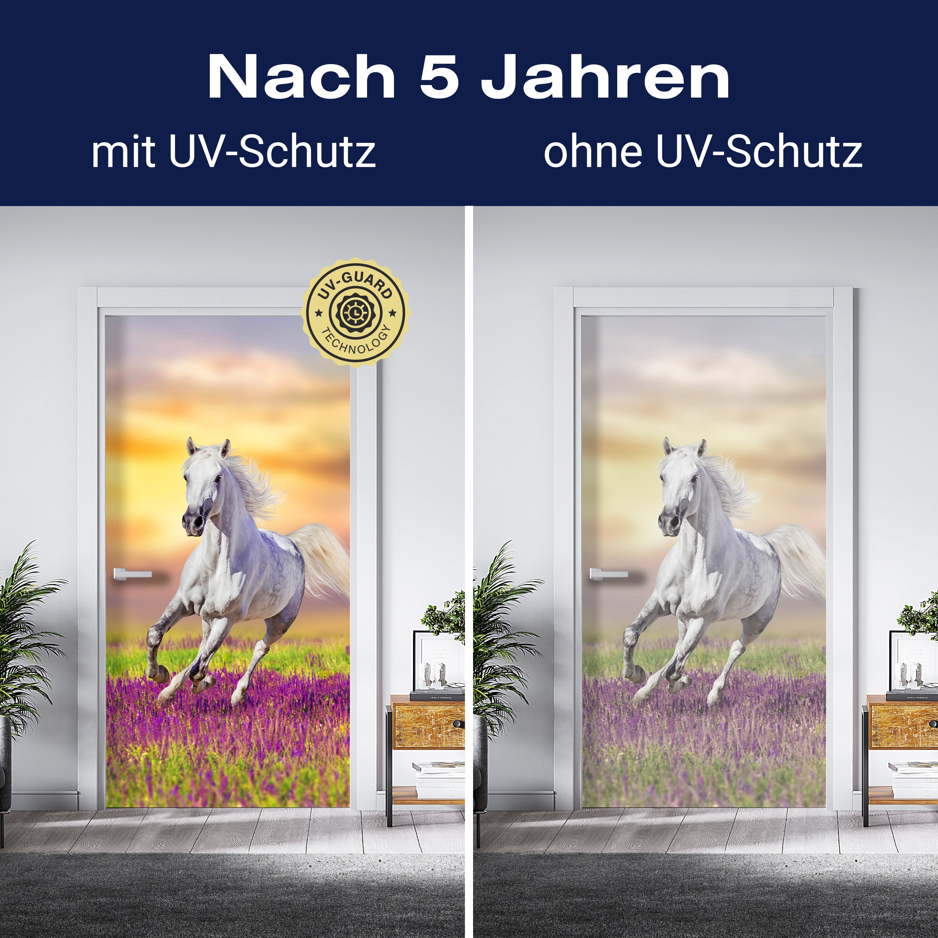 Türtapete Weißes Pferd galoppiert über Blumenwiese M1166 - Bild 4 Türtapete Weißes Pferd galoppiert über Blumenwiese M1166 - Bild 4