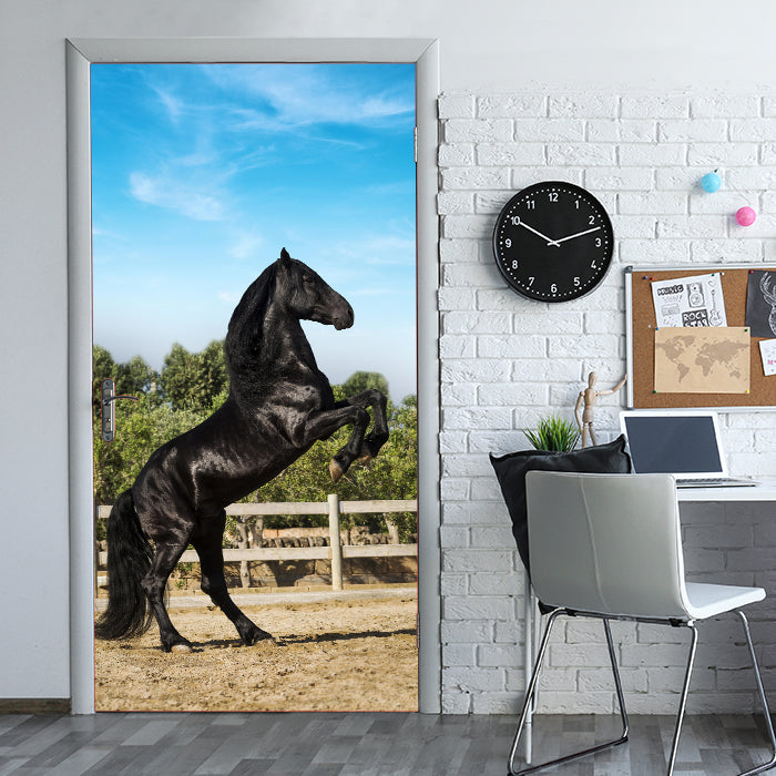 Türtapete Schwarzer Pferd steht auf Hinterbeinen M1167 - Bild 1 Türtapete Schwarzer Pferd steht auf Hinterbeinen M1167 - Bild 1