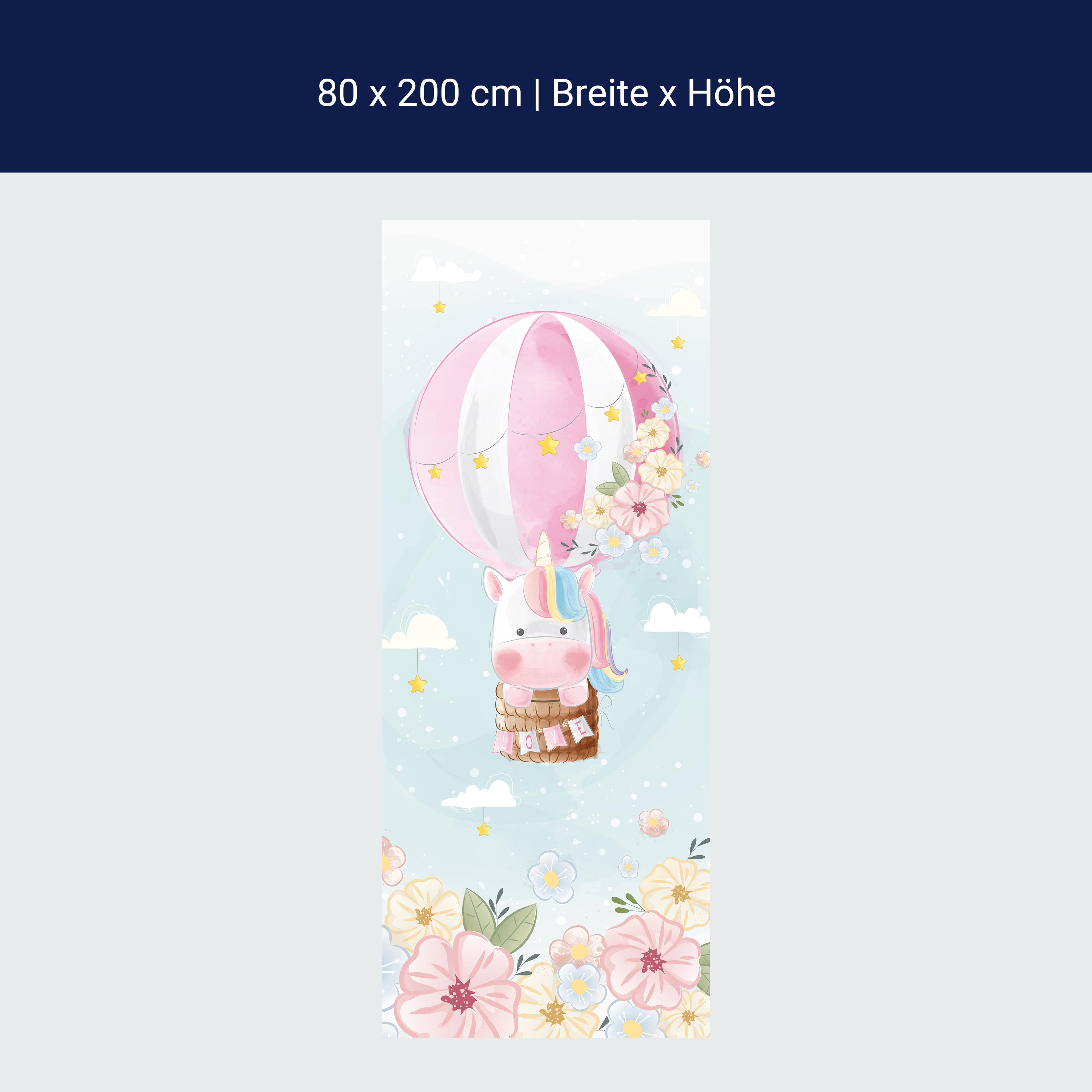 Türtapete Regenbogen Einhorn, Aquarell, Luftballon M1191 Türtapete Regenbogen Einhorn, Aquarell, Luftballon M1191