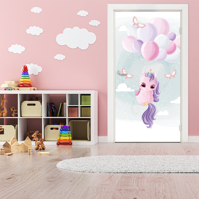 Türtapete Aquarell Einhorn,Luftballons, Regenbogen M1192 - Bild 1 Türtapete Aquarell Einhorn,Luftballons, Regenbogen M1192 - Bild 1