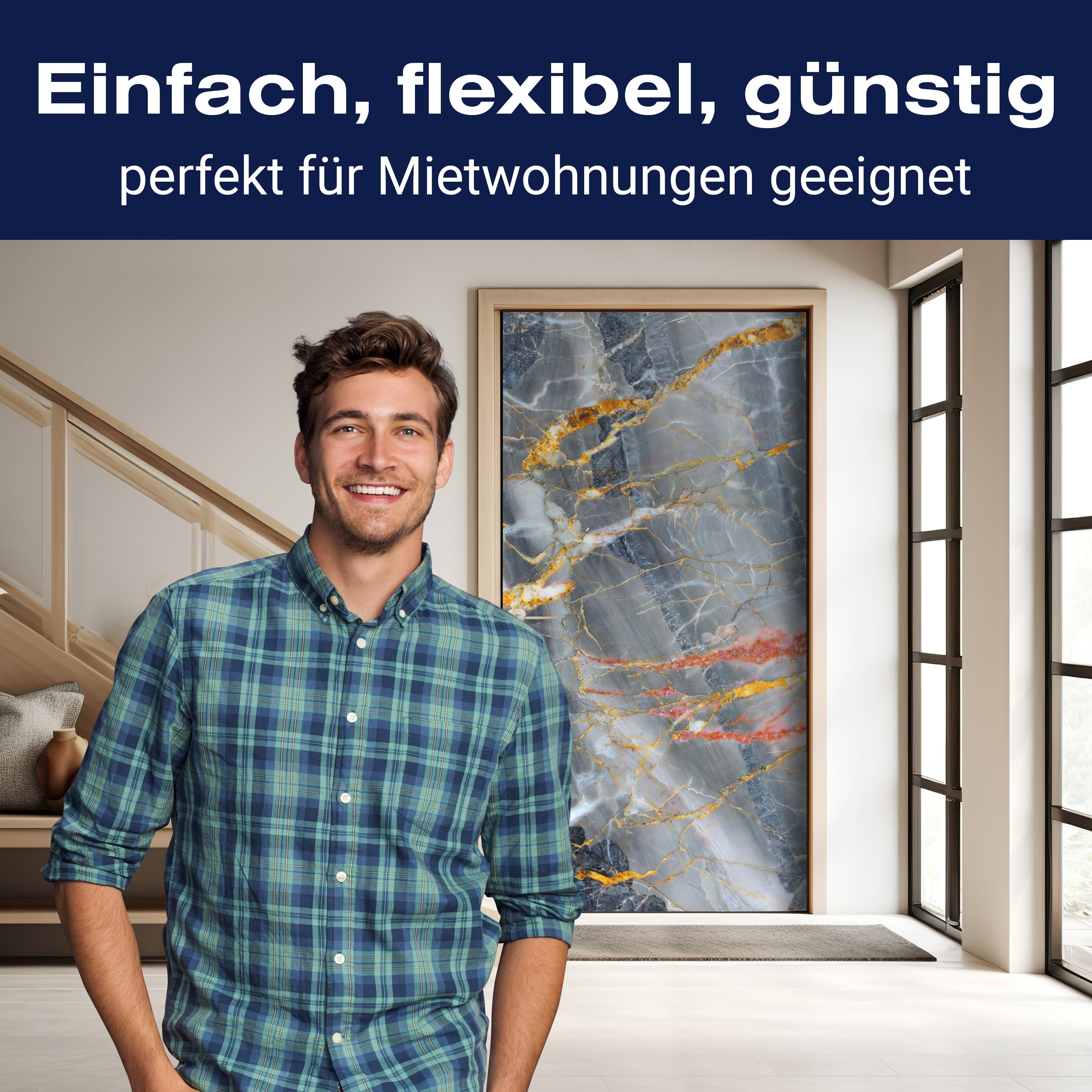 Türtapete grauer Marmor, Gold, Rot, Risse, Stein M1228 - Bild 3 Türtapete grauer Marmor, Gold, Rot, Risse, Stein M1228 - Bild 3