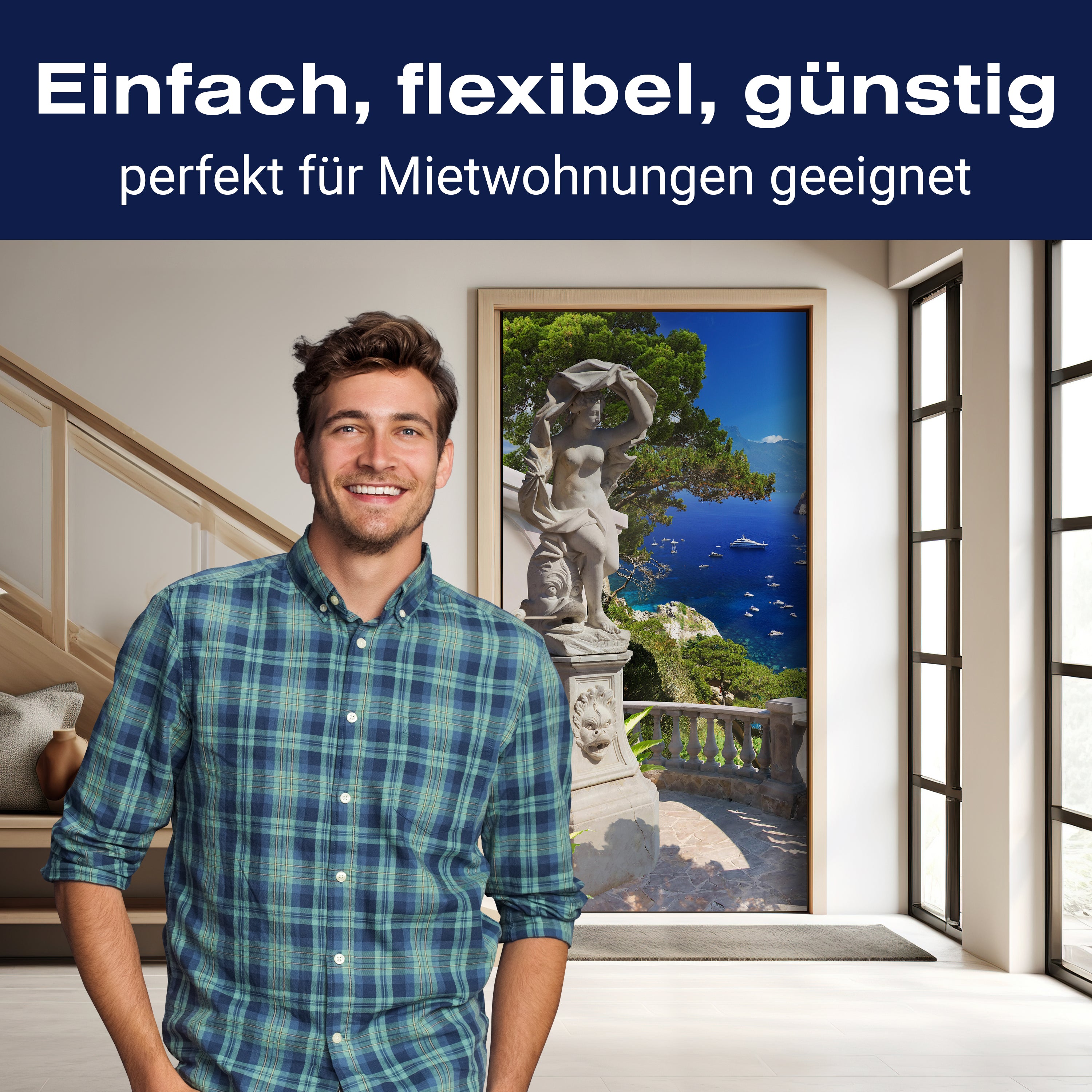 Türtapete Statue auf Balkon, Blick aufs Meer, Baum M1243 - Bild 3 Türtapete Statue auf Balkon, Blick aufs Meer, Baum M1243 - Bild 3