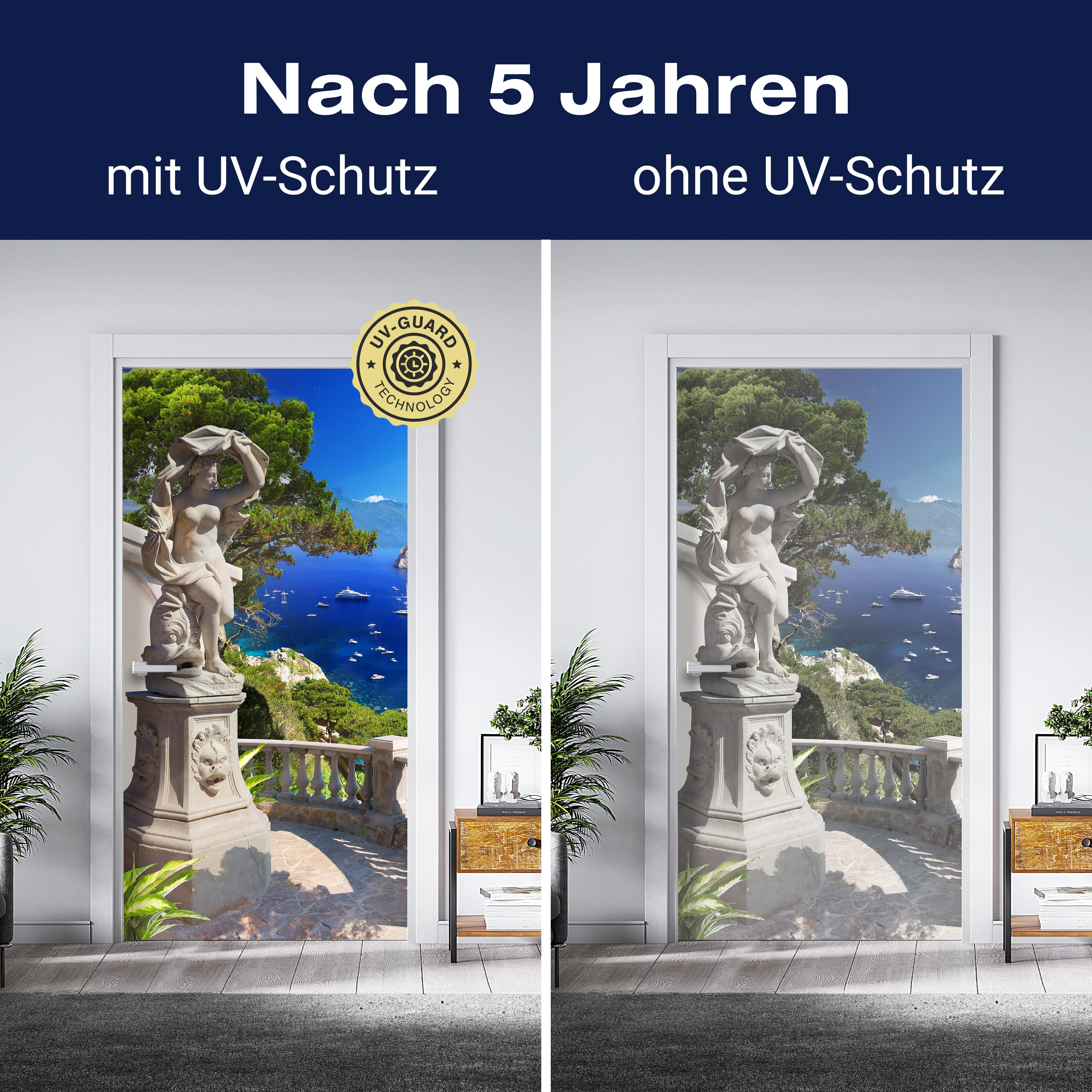 Türtapete Statue auf Balkon, Blick aufs Meer, Baum M1243 - Bild 4 Türtapete Statue auf Balkon, Blick aufs Meer, Baum M1243 - Bild 4