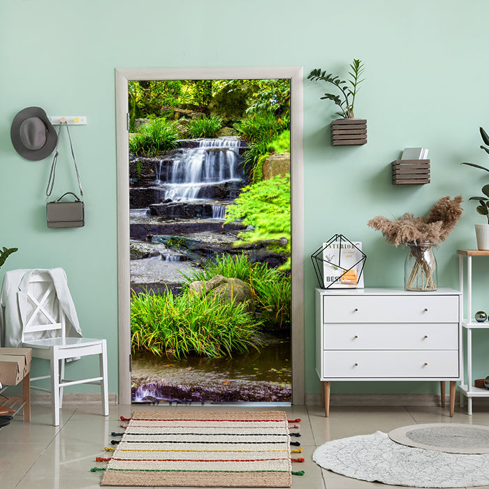 Türtapete Wasserfall, Treppe, Wasser, Bach, Grün M1247 - Bild 1 Türtapete Wasserfall, Treppe, Wasser, Bach, Grün M1247 - Bild 1