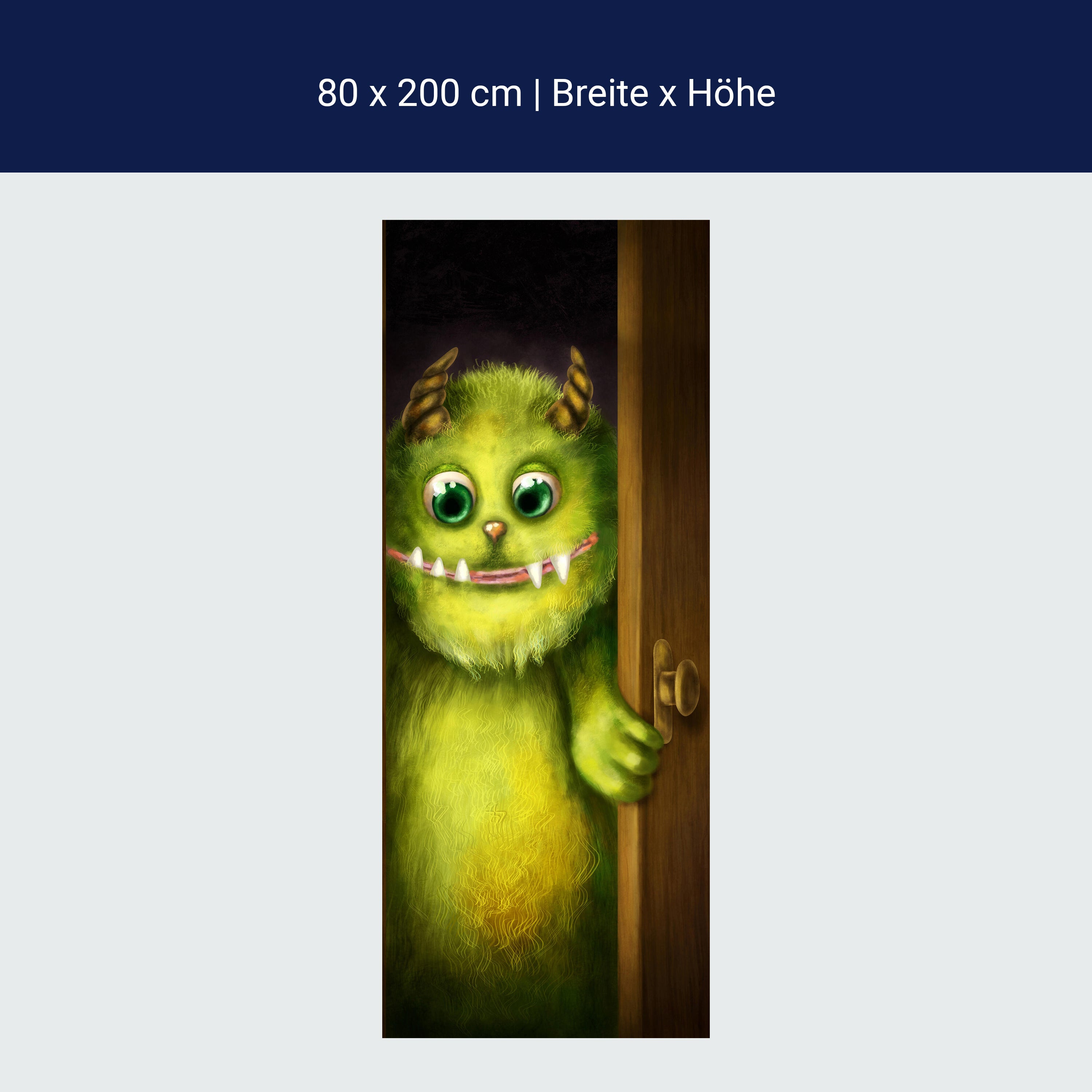 Türtapete grünes Monster in der Tür, Hörner, Zähne M1252 Türtapete grünes Monster in der Tür, Hörner, Zähne M1252