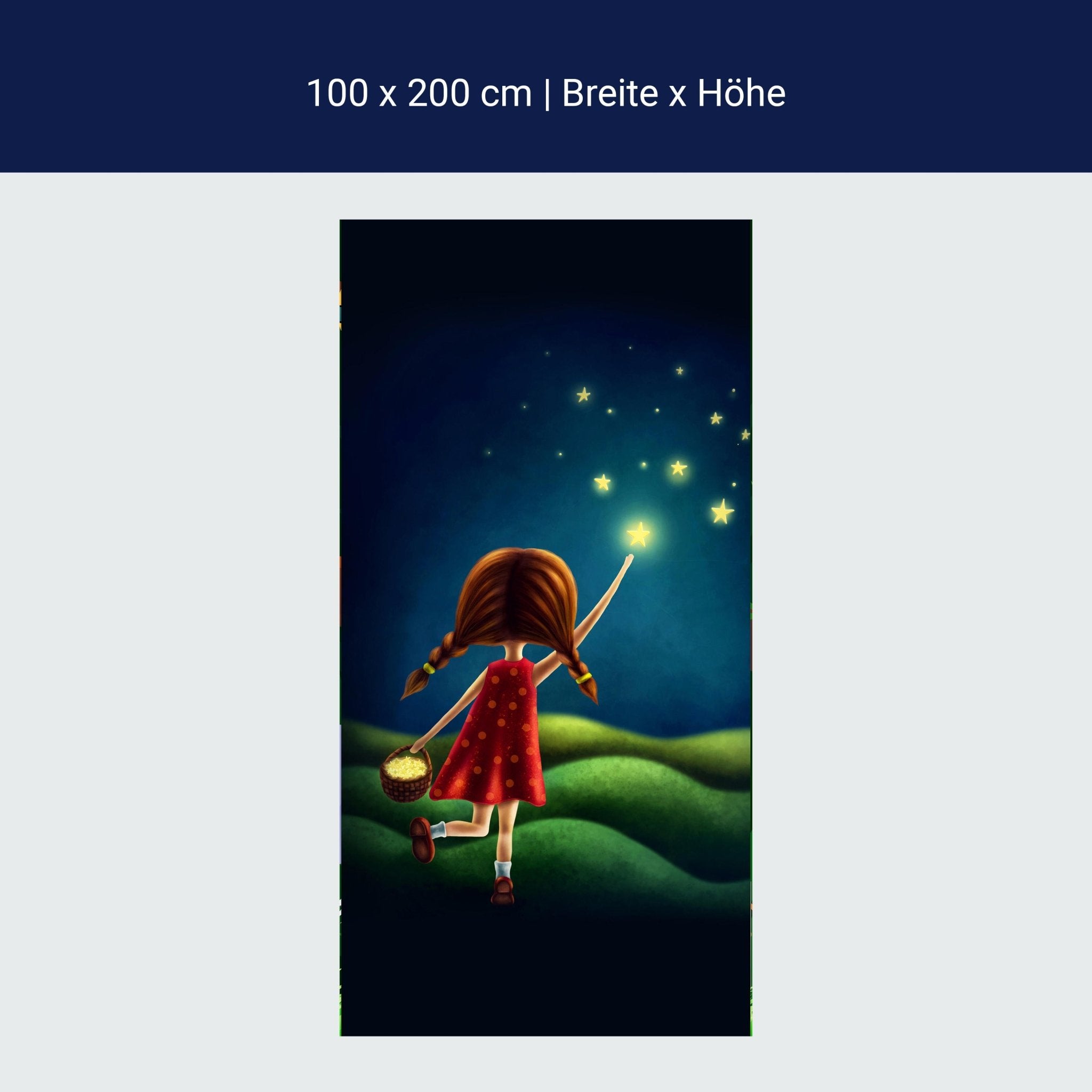 Türtapete Mädchen, Sterne sammeln, Nachthimmel M1257 Türtapete Mädchen, Sterne sammeln, Nachthimmel M1257