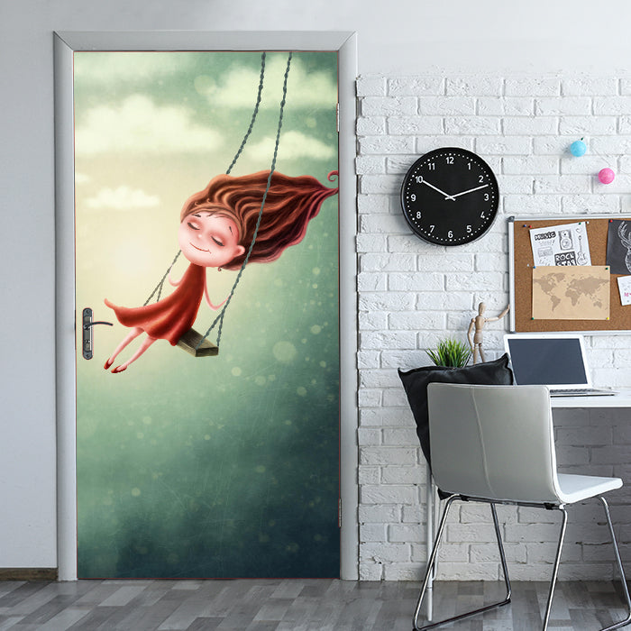 Türtapete Mädchen, Schaukel, Himmel, Illustration M1258 - Bild 1 Türtapete Mädchen, Schaukel, Himmel, Illustration M1258 - Bild 1