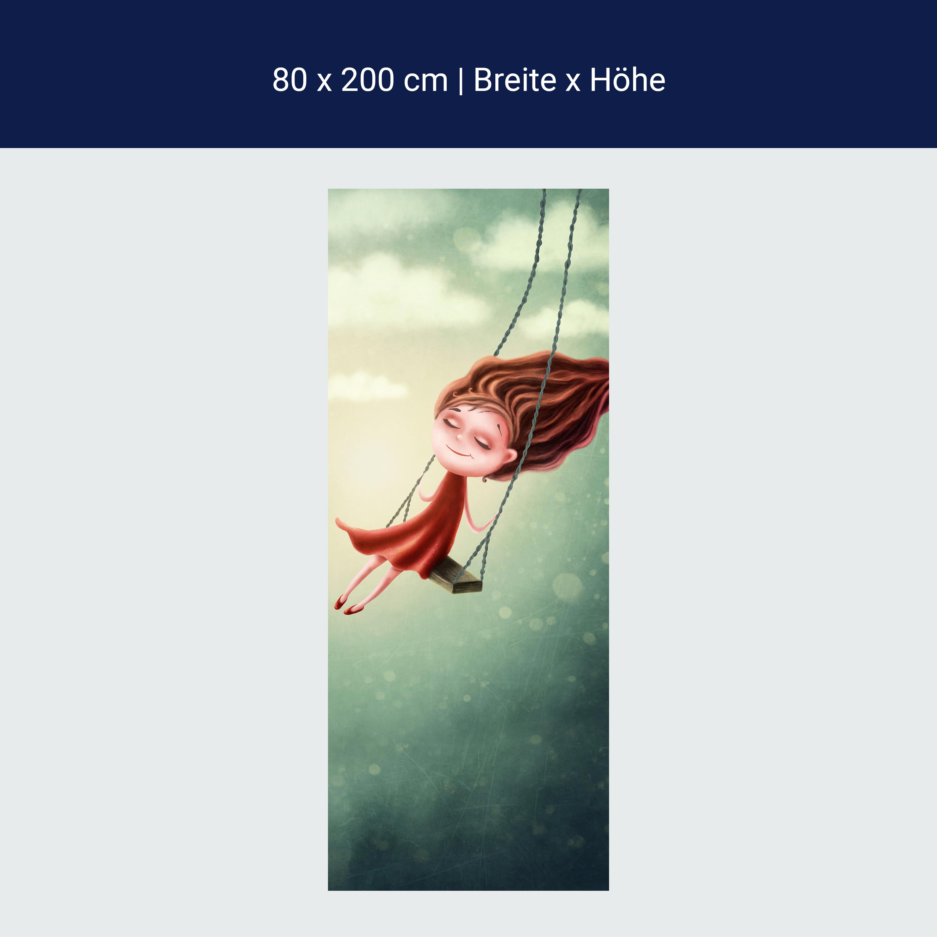 Türtapete Mädchen, Schaukel, Himmel, Illustration M1258 Türtapete Mädchen, Schaukel, Himmel, Illustration M1258