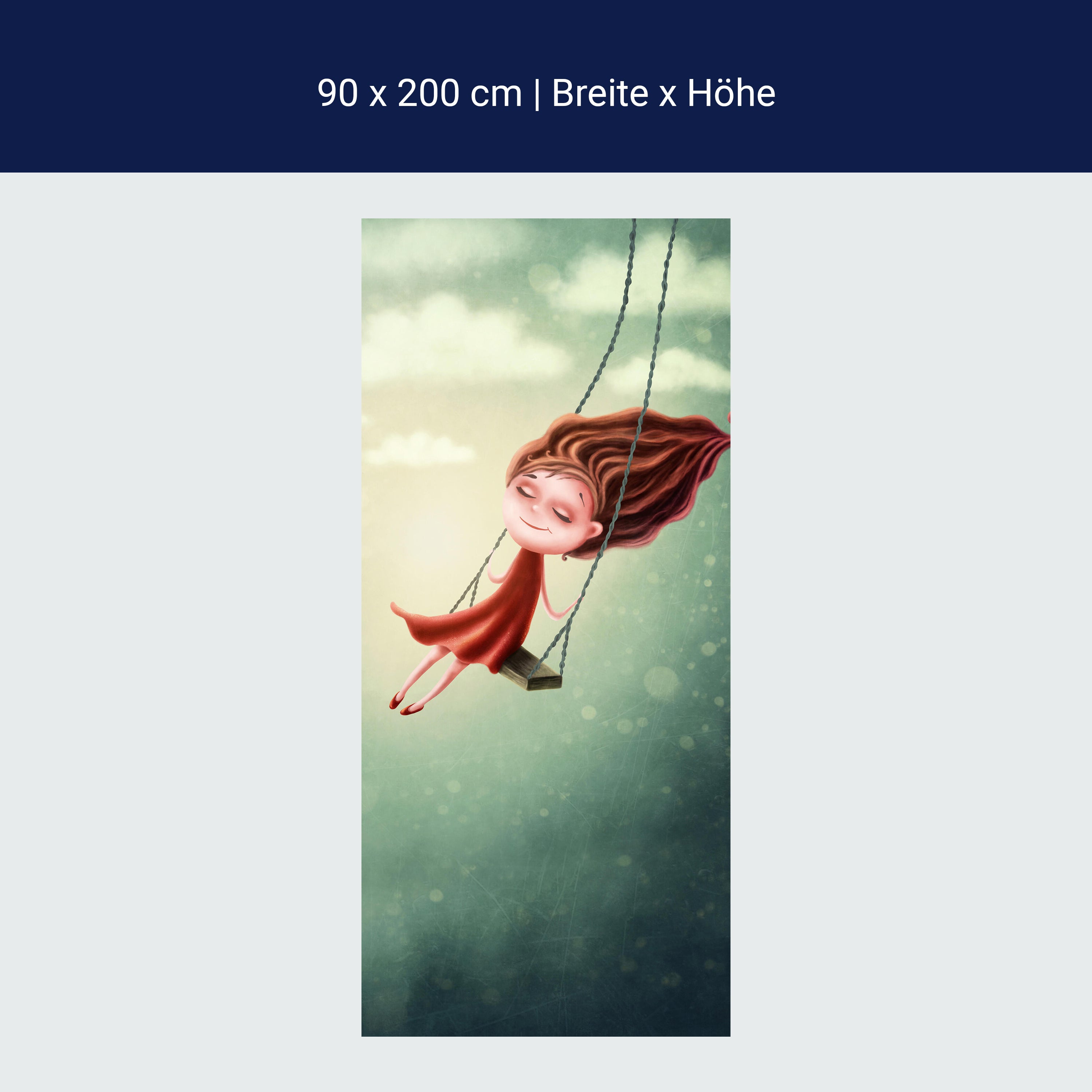 Türtapete Mädchen, Schaukel, Himmel, Illustration M1258 Türtapete Mädchen, Schaukel, Himmel, Illustration M1258