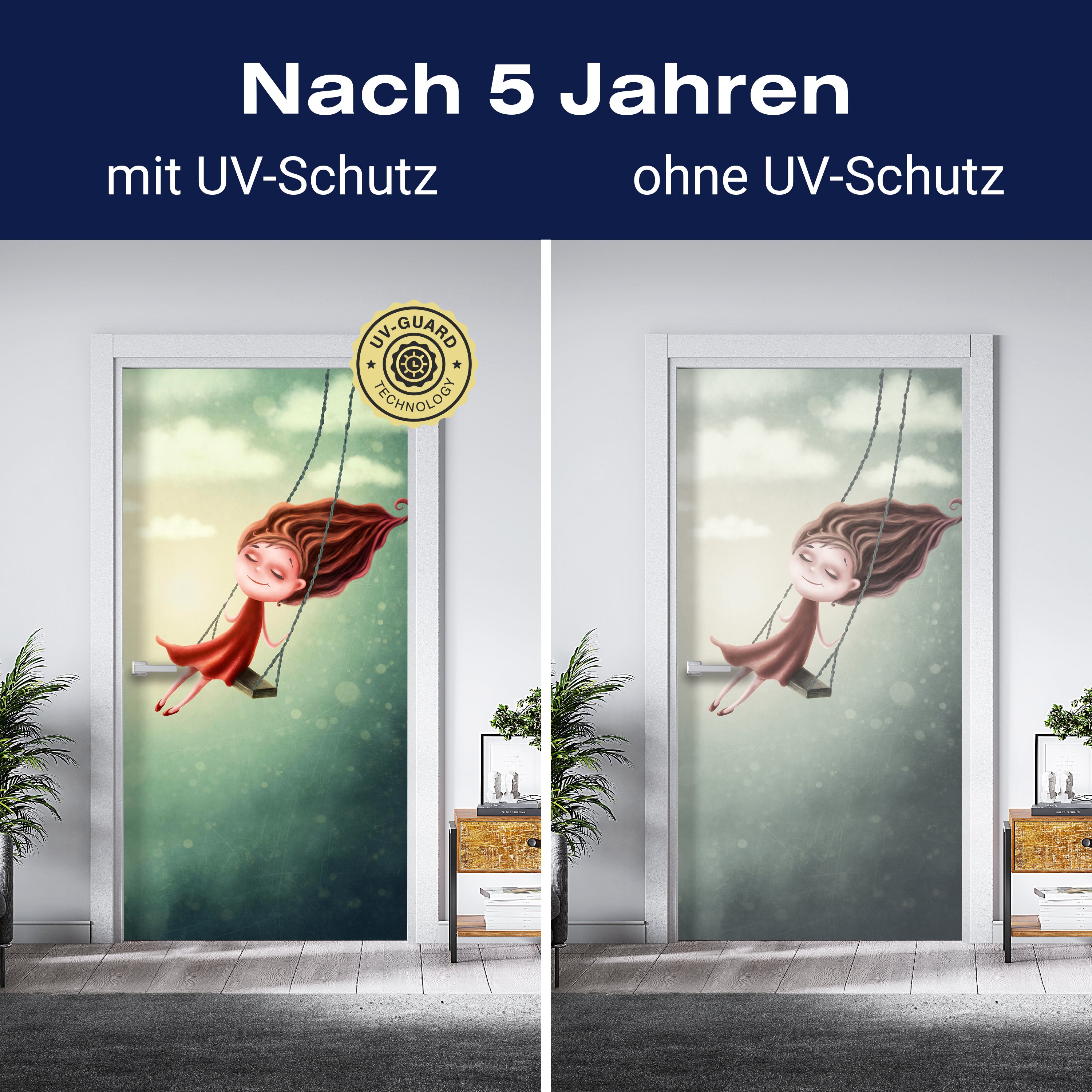 Türtapete Mädchen, Schaukel, Himmel, Illustration M1258 - Bild 4 Türtapete Mädchen, Schaukel, Himmel, Illustration M1258 - Bild 4