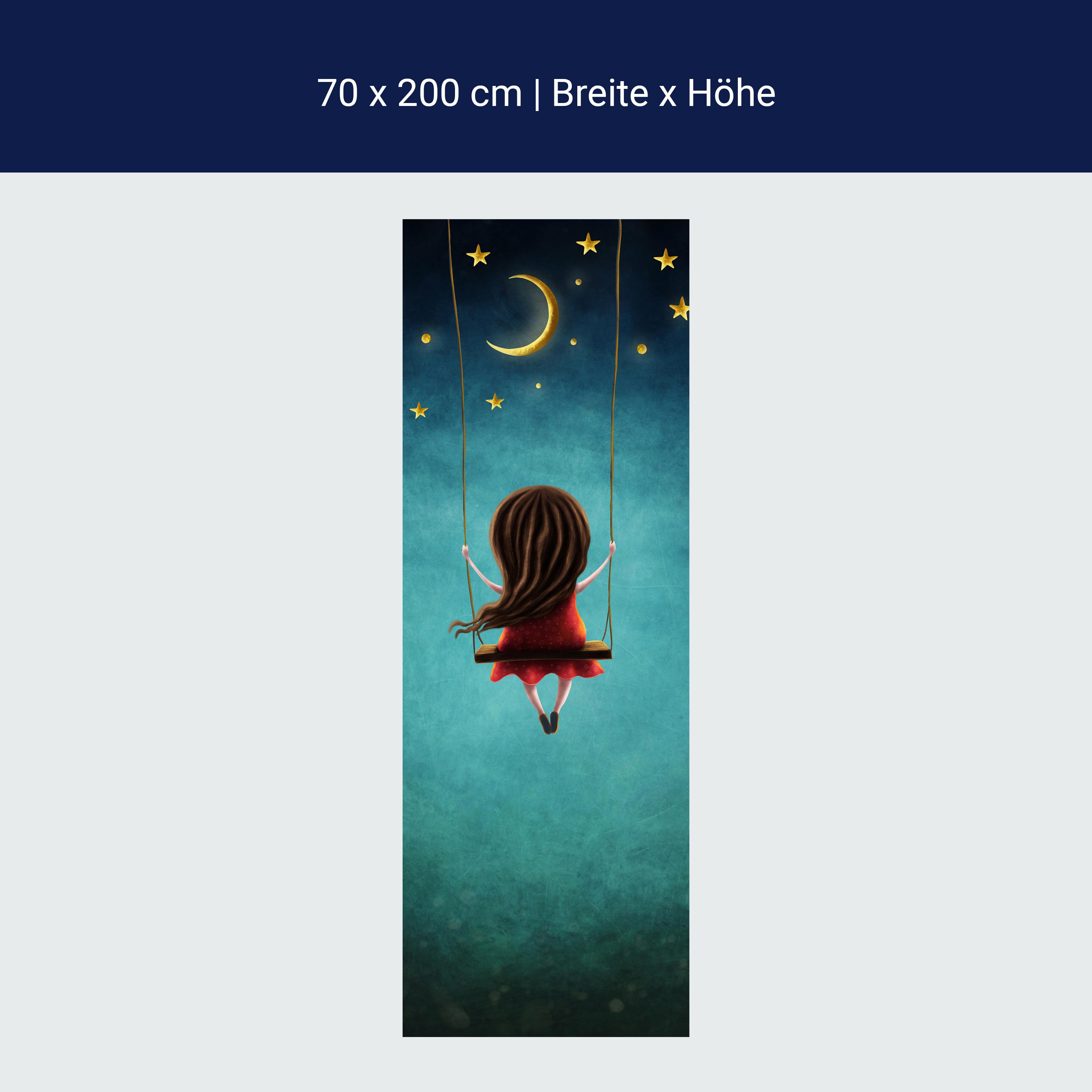 Türtapete Mädchen, Schaukel, Himmel, Mond, Sterne M1259 Türtapete Mädchen, Schaukel, Himmel, Mond, Sterne M1259