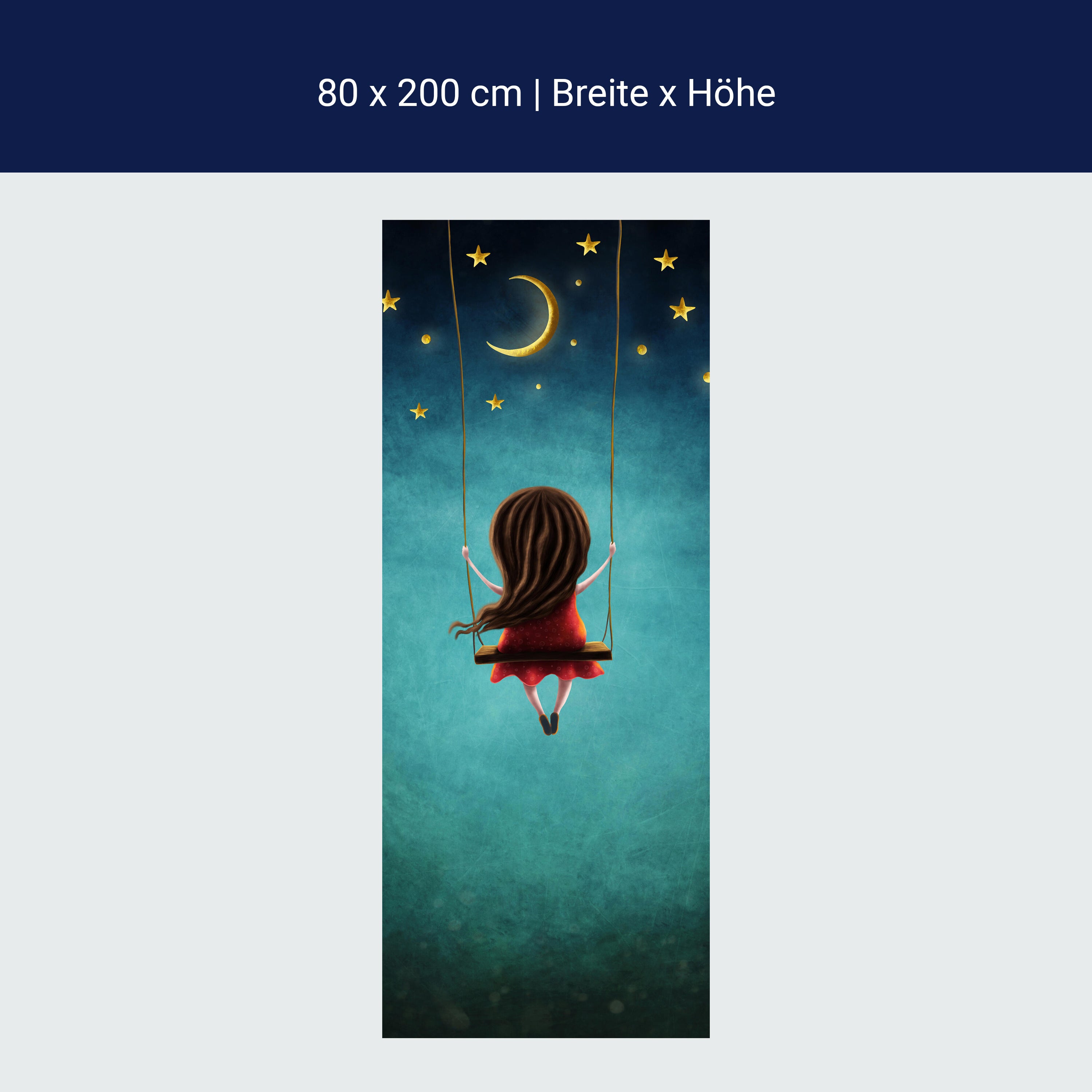 Türtapete Mädchen, Schaukel, Himmel, Mond, Sterne M1259 Türtapete Mädchen, Schaukel, Himmel, Mond, Sterne M1259