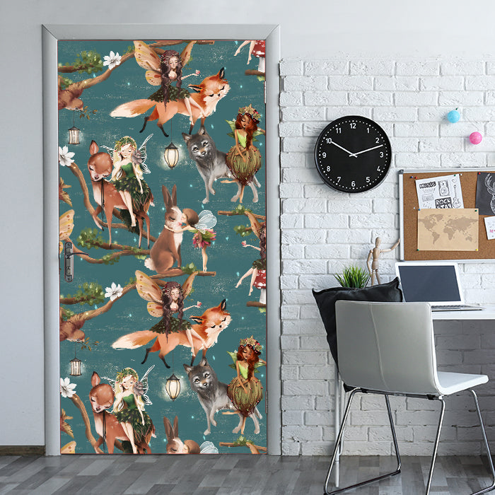 Türtapete Märchen Tiere & Elfen, Wolf, Reh, Elfe M1261 - Bild 1 Türtapete Märchen Tiere & Elfen, Wolf, Reh, Elfe M1261 - Bild 1