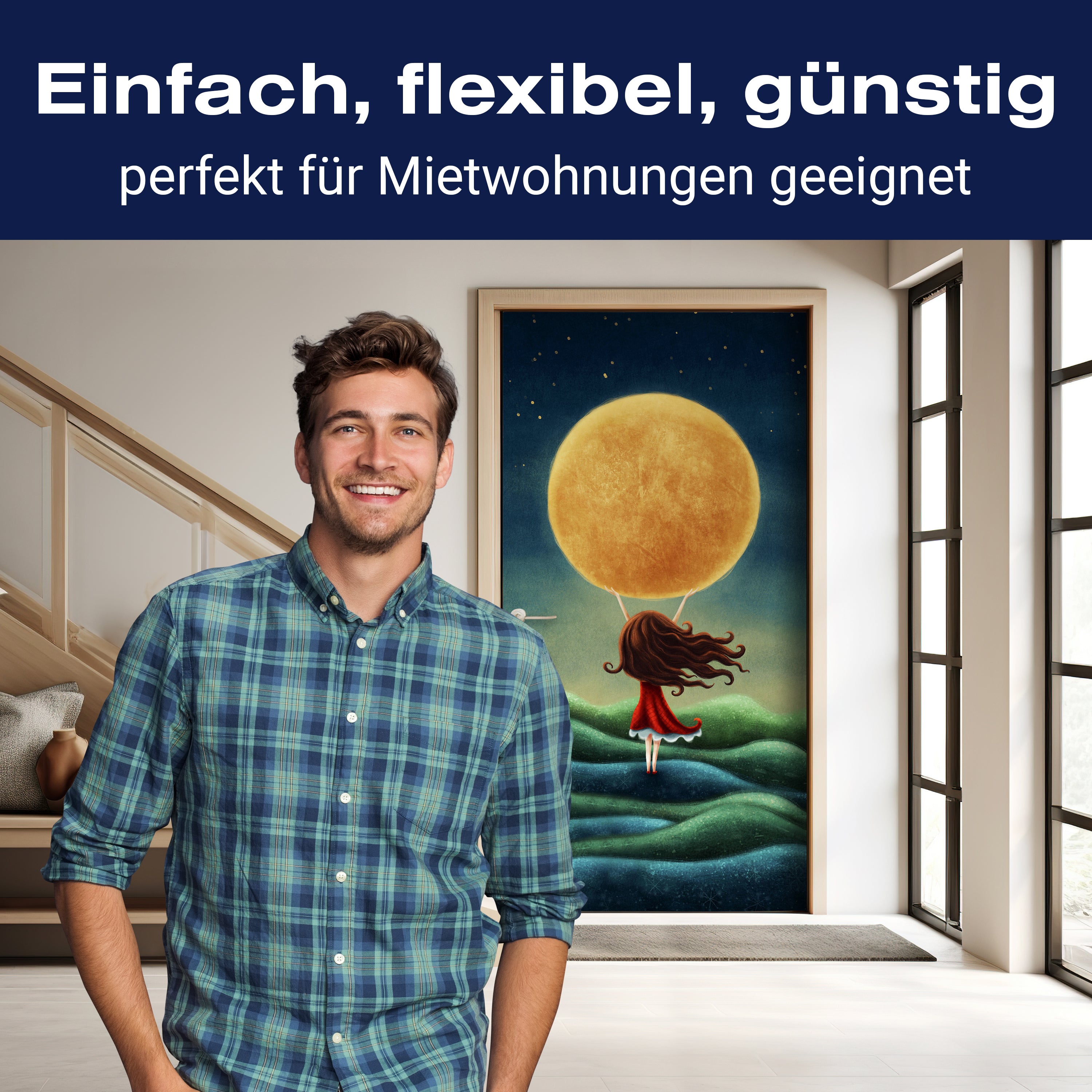 Türtapete Mädchen hält Mond, Felder, Nachthimmel M1263 - Bild 3 Türtapete Mädchen hält Mond, Felder, Nachthimmel M1263 - Bild 3