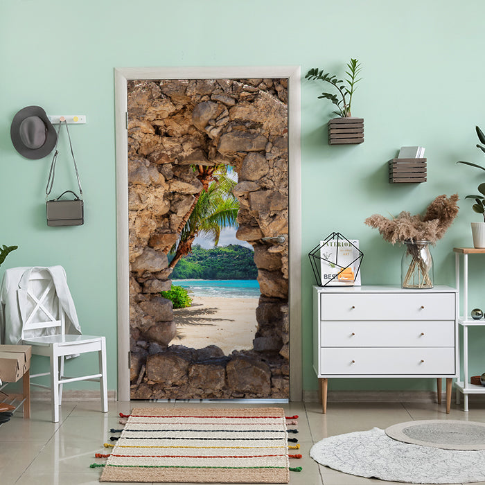 Türtapete 3D Steine, Palmen, Insel, Strand, Meer M1270 - Bild 1 Türtapete 3D Steine, Palmen, Insel, Strand, Meer M1270 - Bild 1