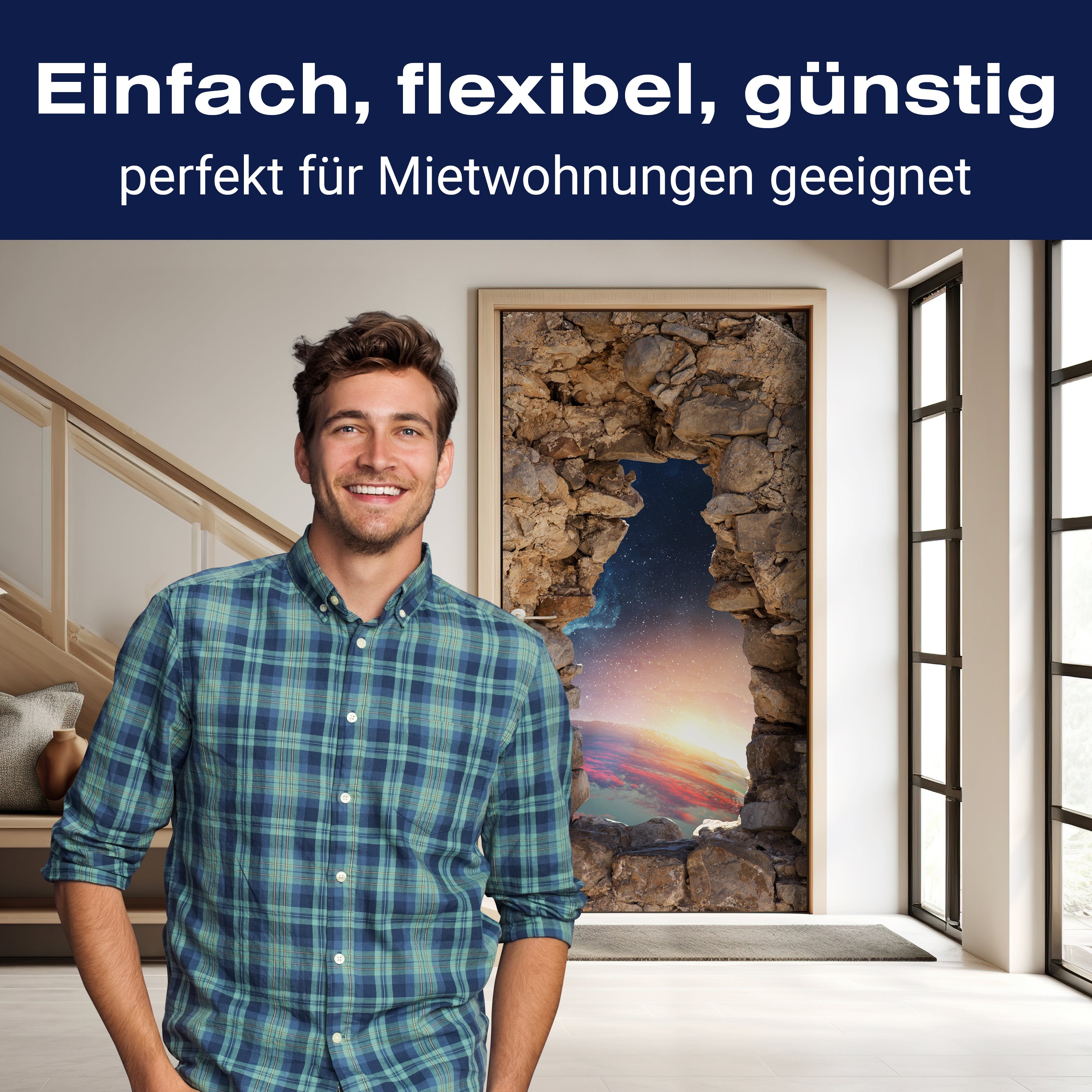 Türtapete 3D Steine, Weltraum, Erde, Sterne M1272 - Bild 3 Türtapete 3D Steine, Weltraum, Erde, Sterne M1272 - Bild 3