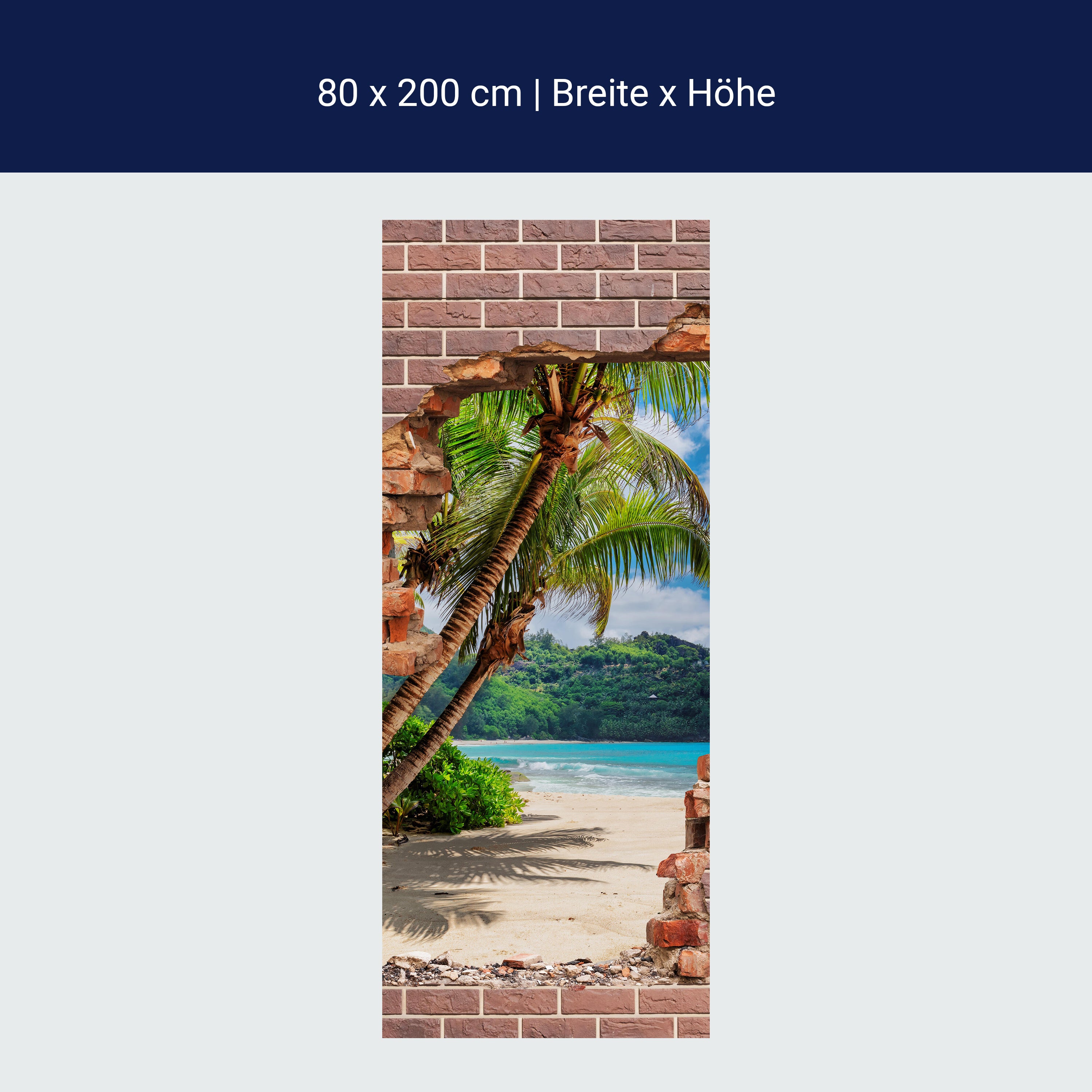Türtapete 3D Backstein, Palmen, Insel, Strand M1274 Türtapete 3D Backstein, Palmen, Insel, Strand M1274