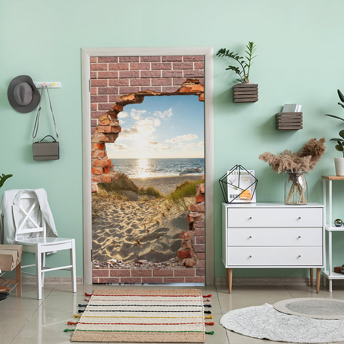 Türtapete 3D Backstein, Weg, Strand, Düne, Meer M1275 - Bild 1 Türtapete 3D Backstein, Weg, Strand, Düne, Meer M1275 - Bild 1